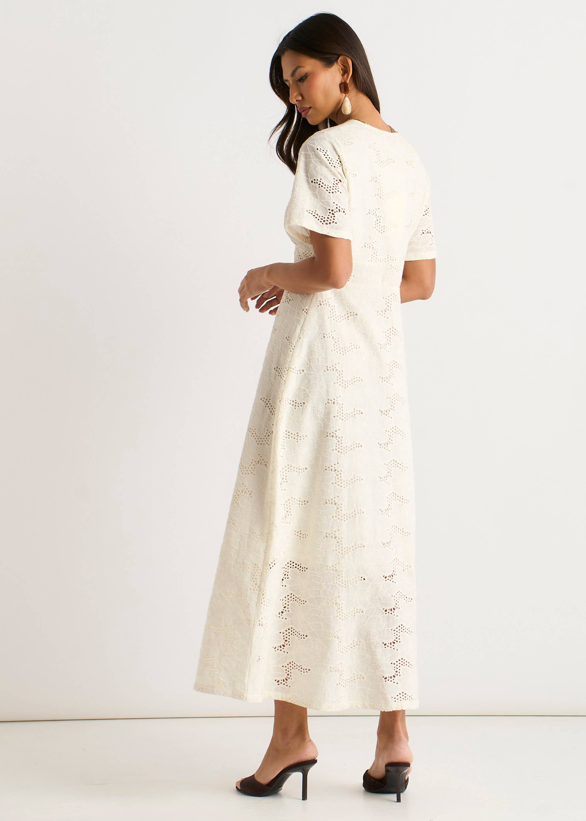 White Lace Button Through Midi Dress