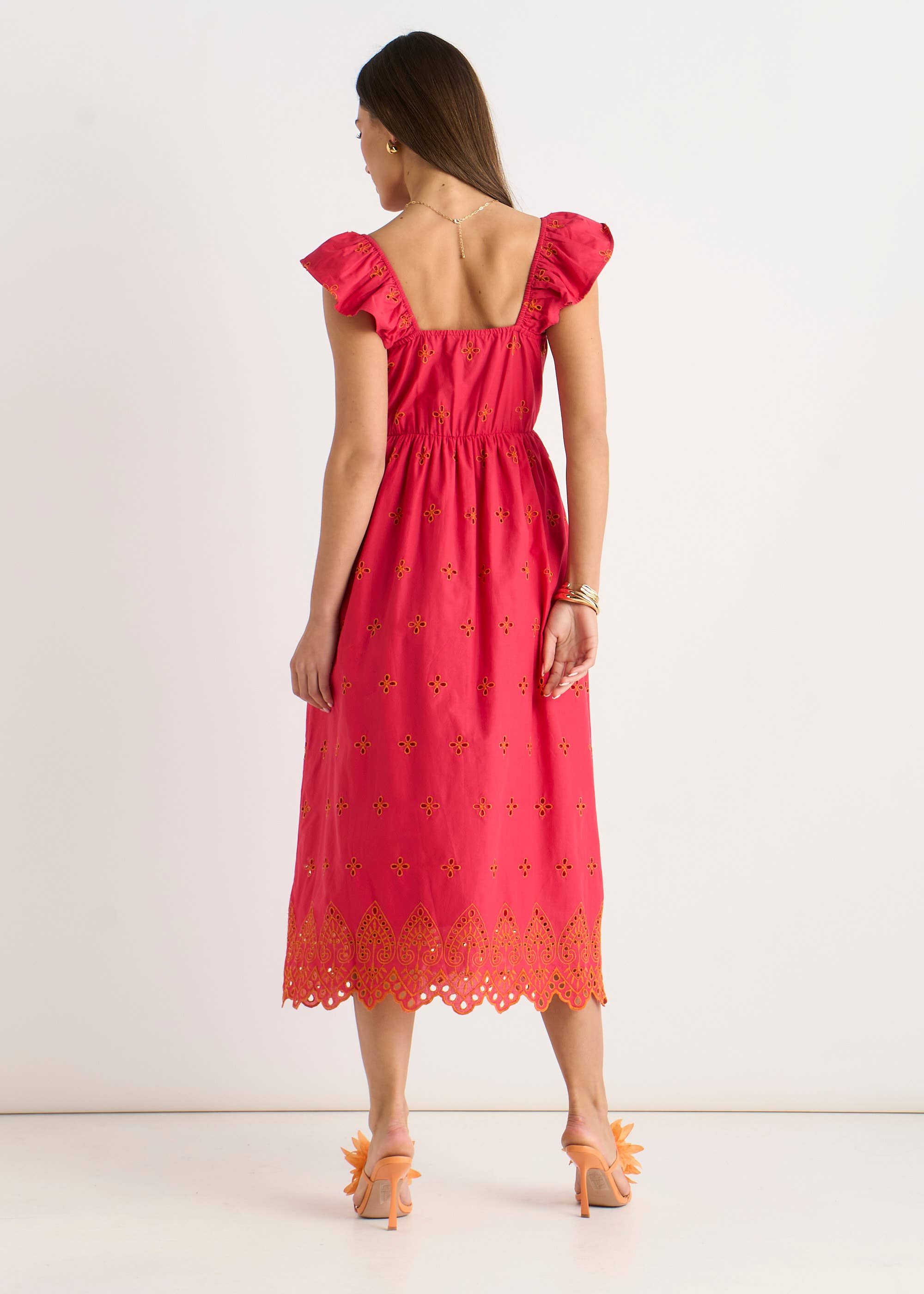 Pink Ruffle Sleeves Broderie Sun Dress