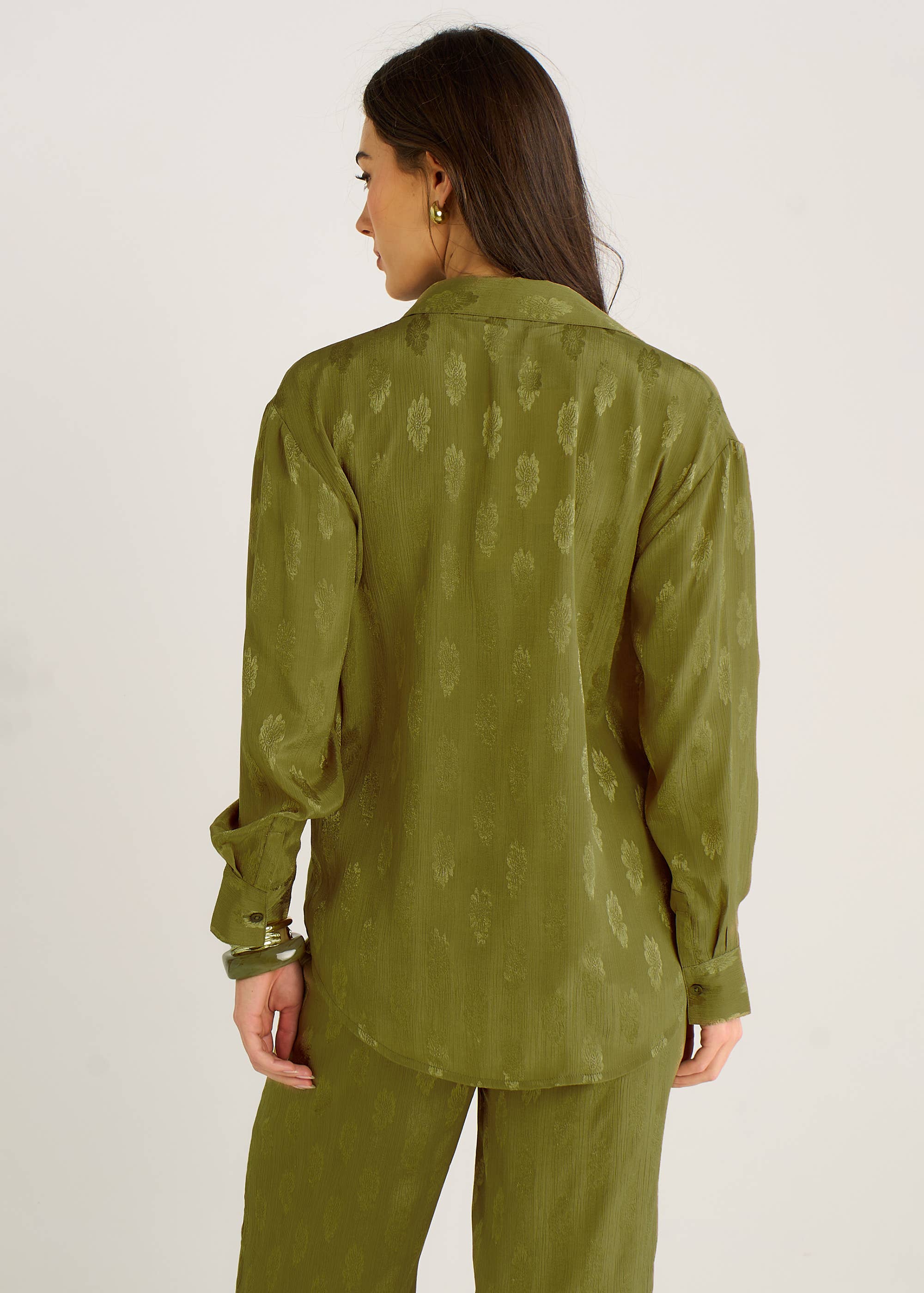 Khaki Floral Satin Jacquard Shirt