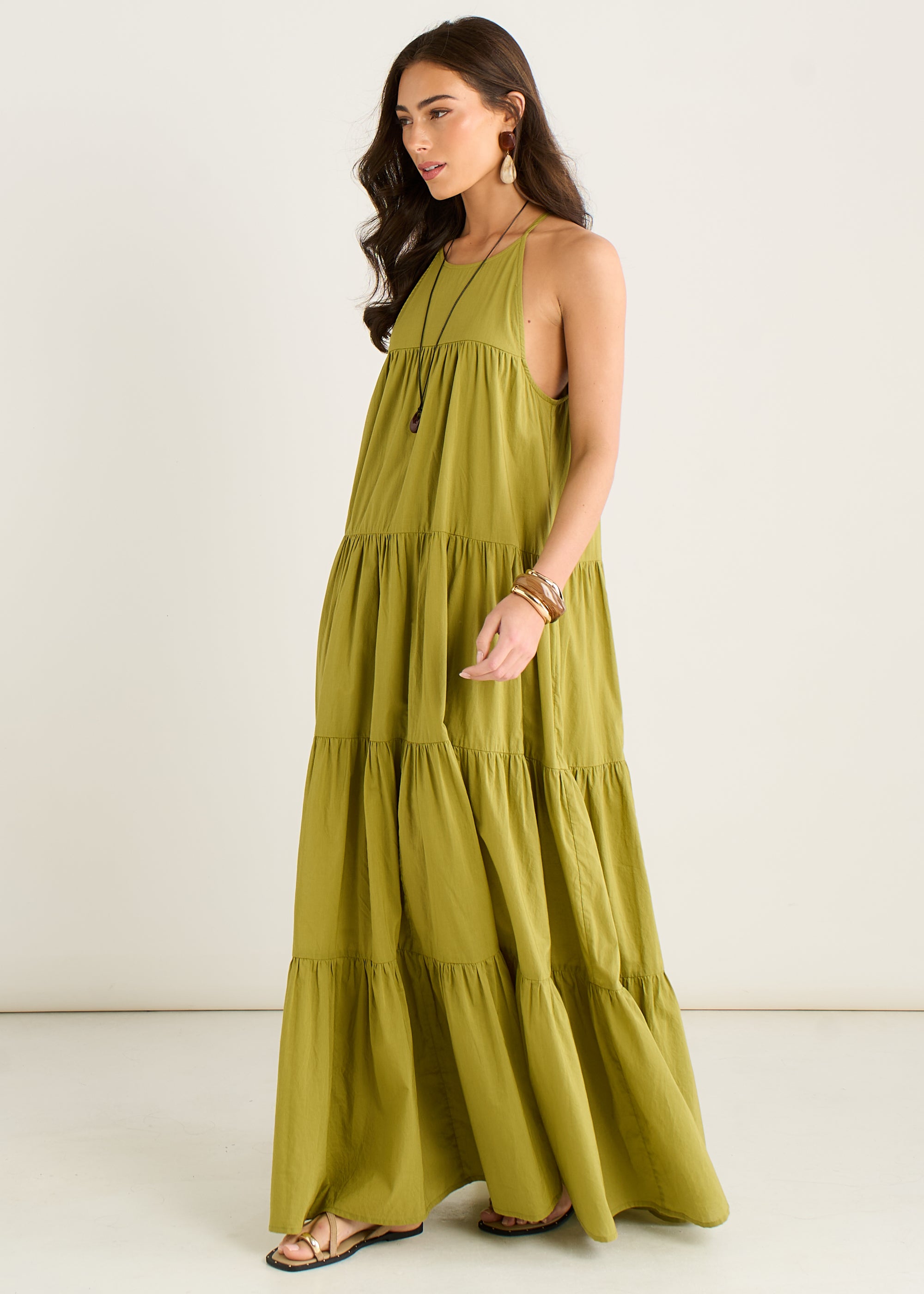 slim fit dress slacks Goldfoil Halter Neck Maxi Dress Ecru main image 0