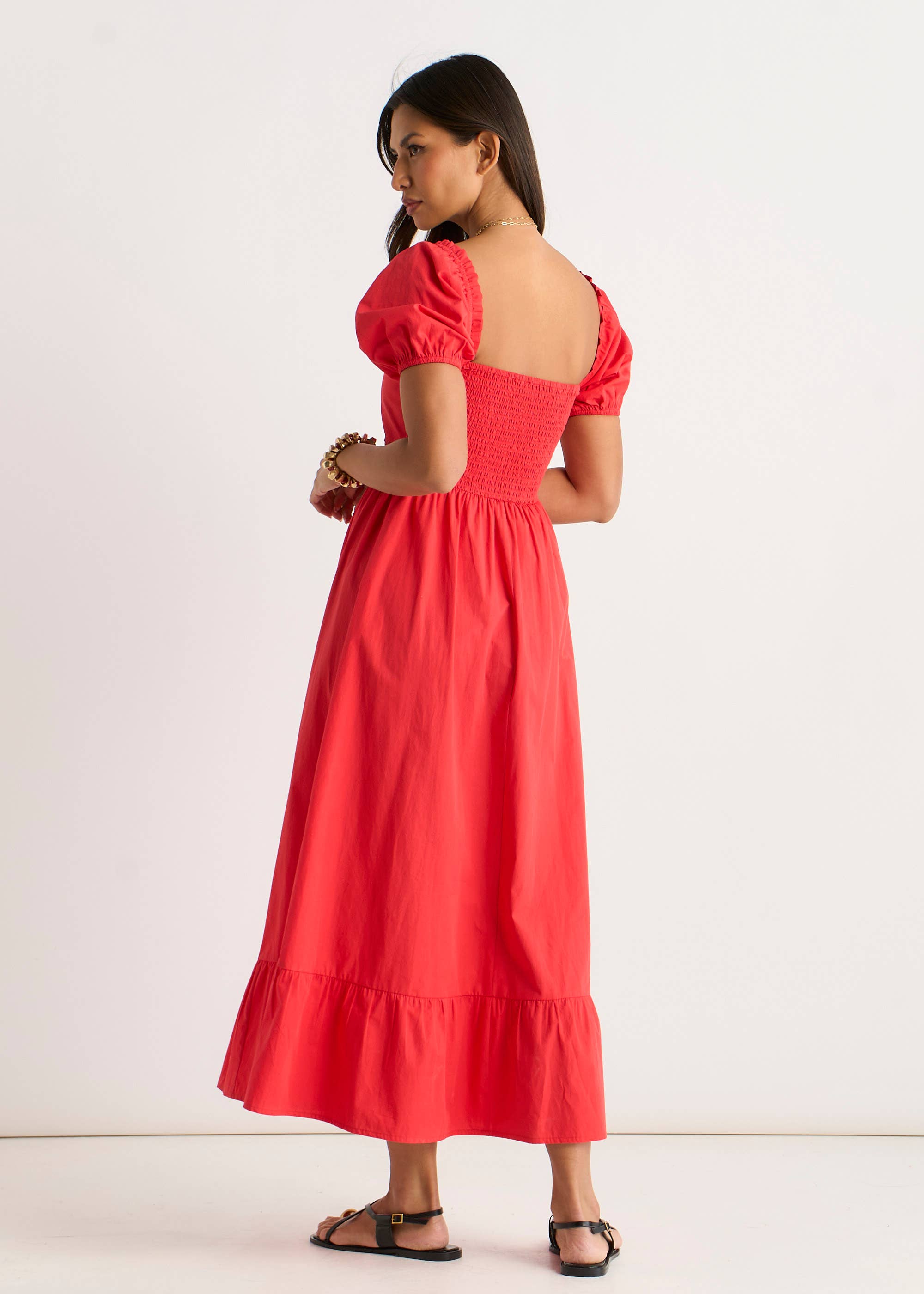 Red Gypsy Puff Sleeves Midaxi Dress