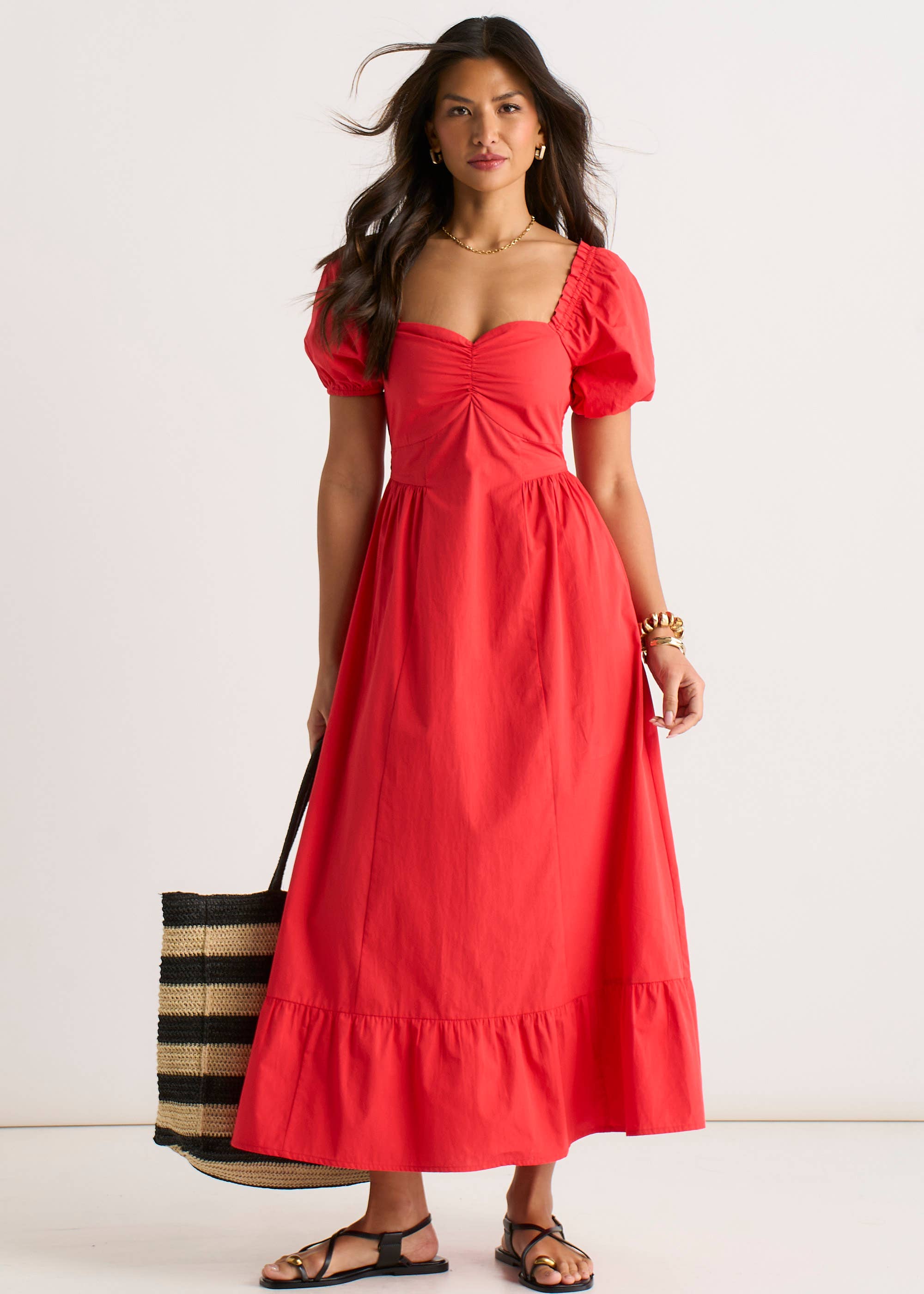 Red Gypsy Puff Sleeves Midaxi Dress Gini London Red Gypsy Puff Sleeves Midaxi Dress Gini London