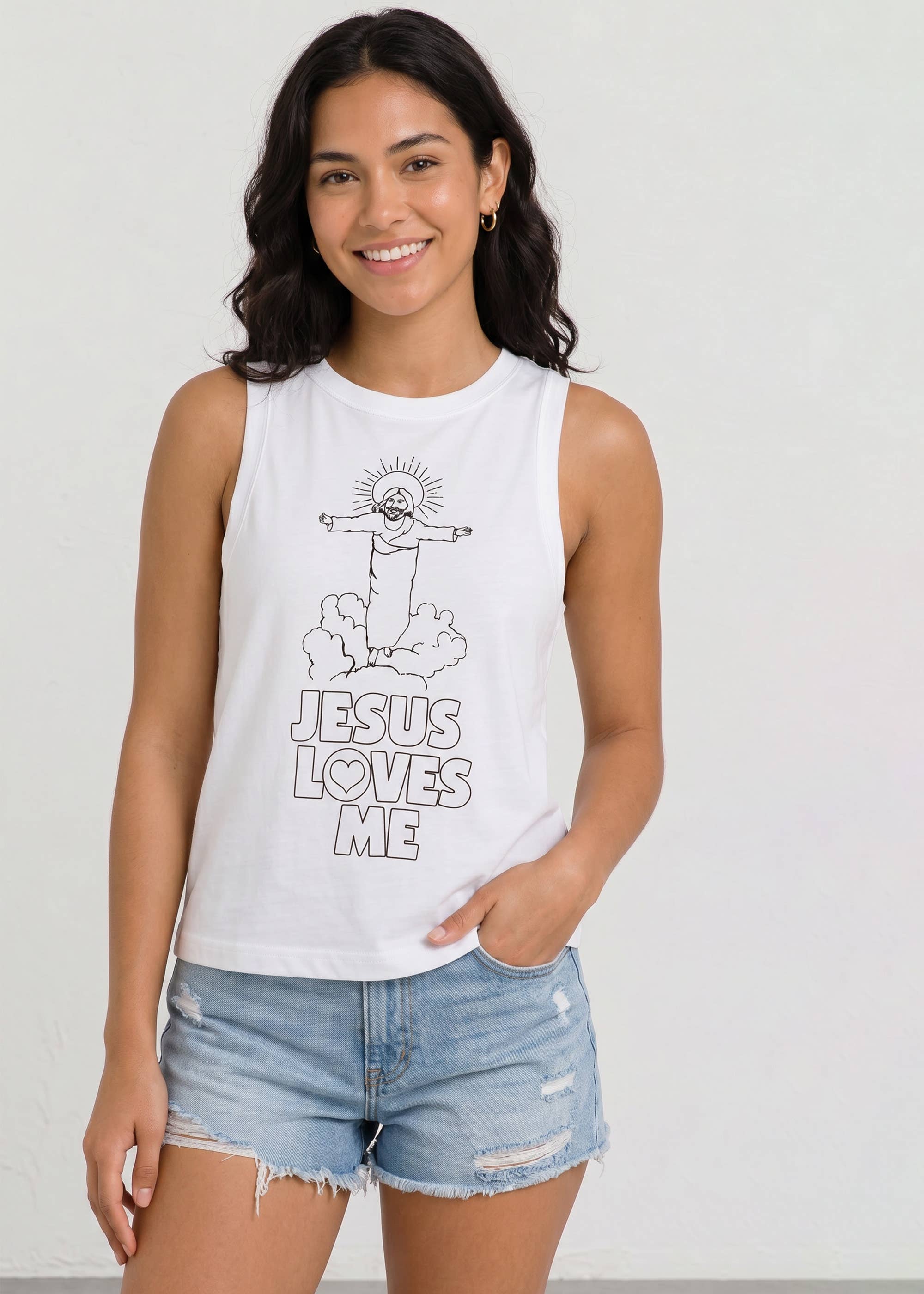 White Cotton Jersey Printed Cami Top