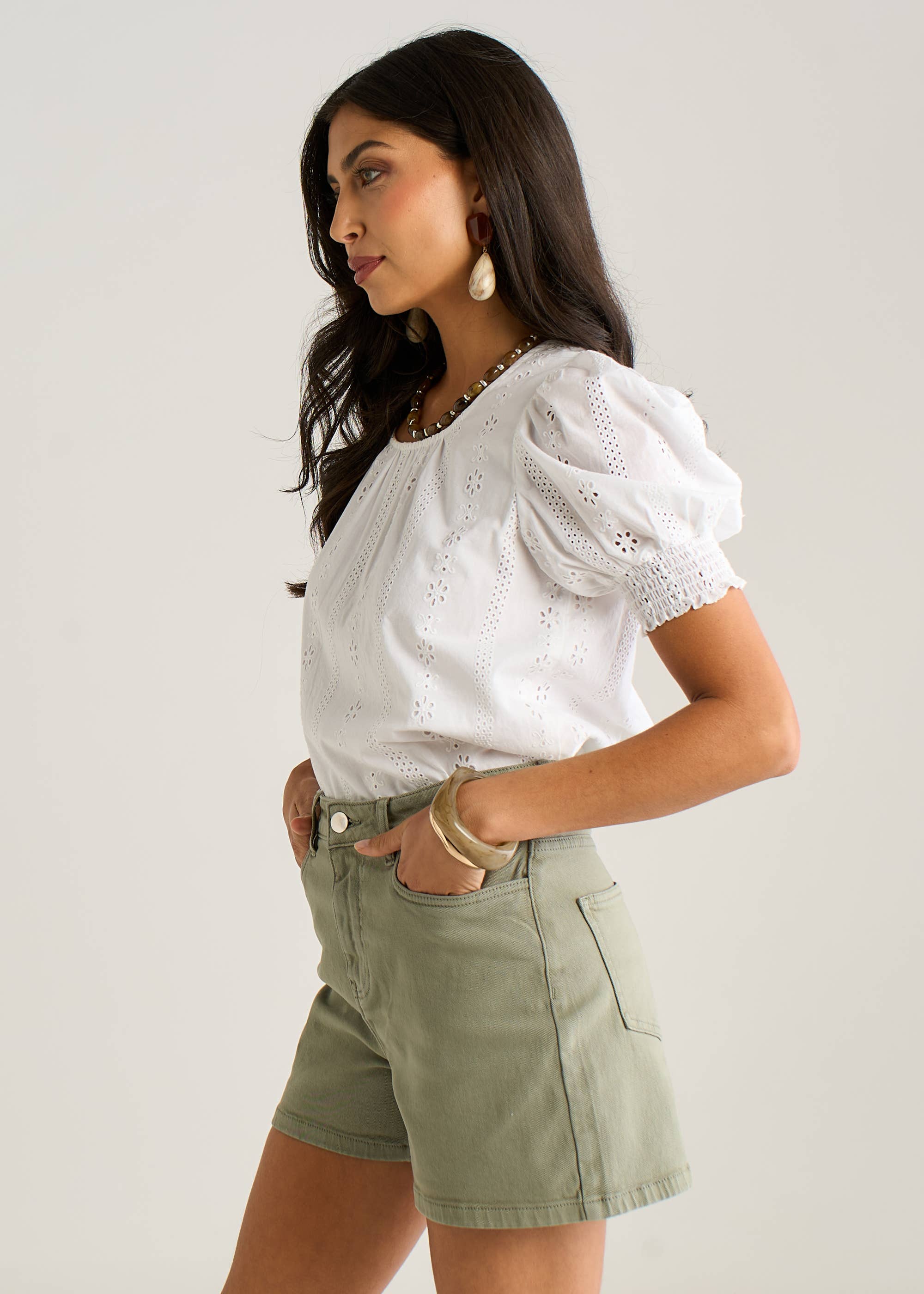 Khaki Denim Shorts