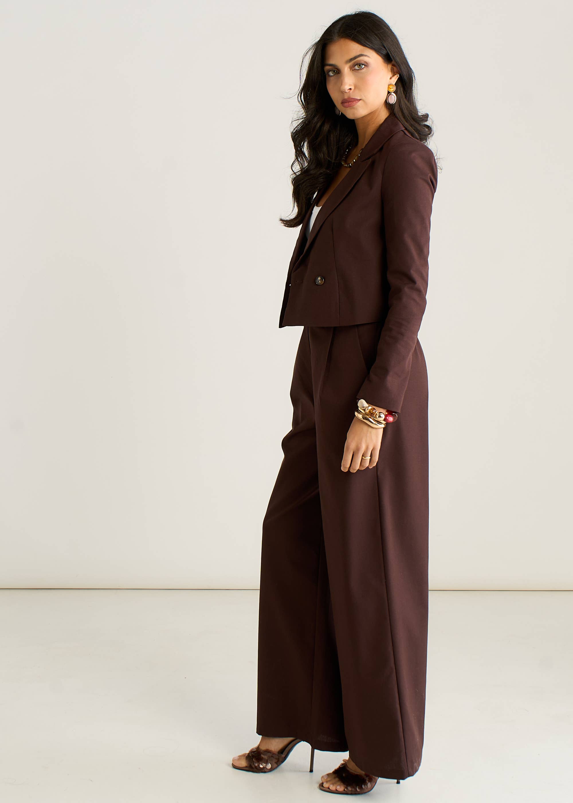 Brown Double Breasted Cotton and Linen Blend Jacket