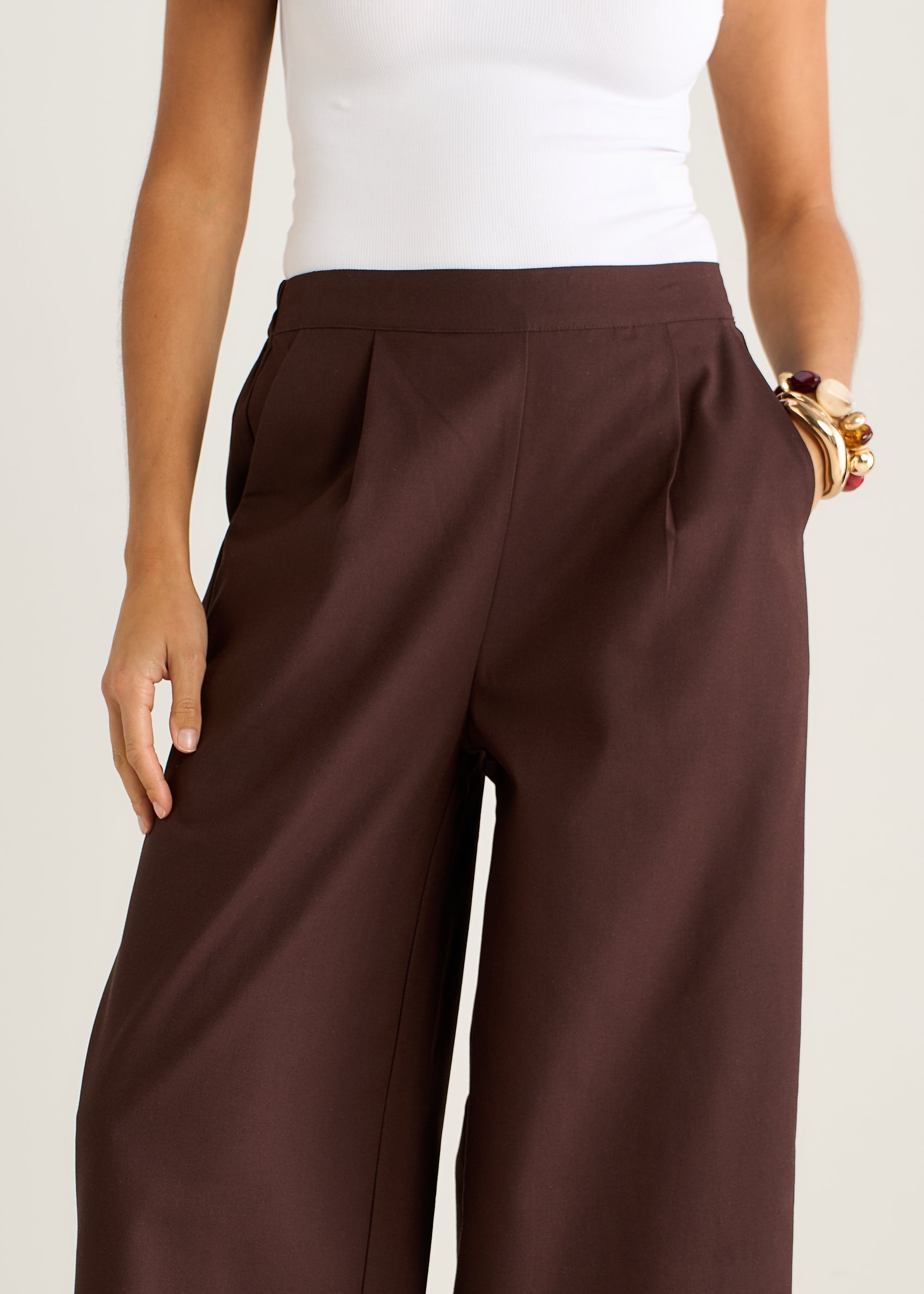 Brown Linen Mix Wide Leg Trouser