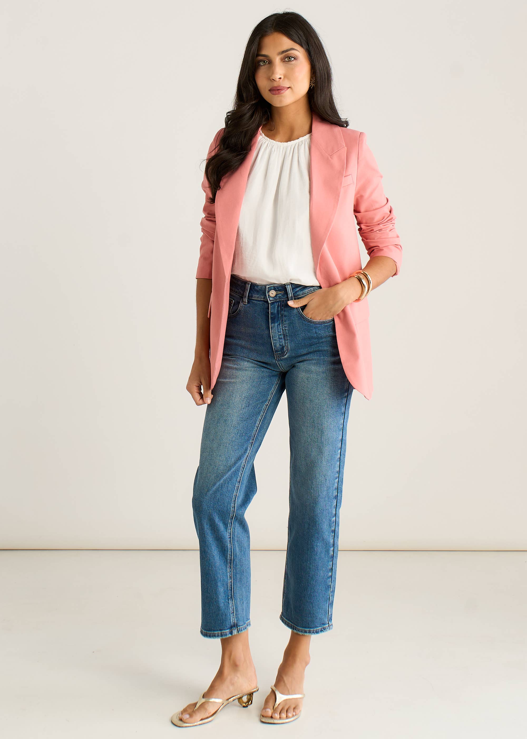 Coral Edge To Edge Linen Mix Jacket