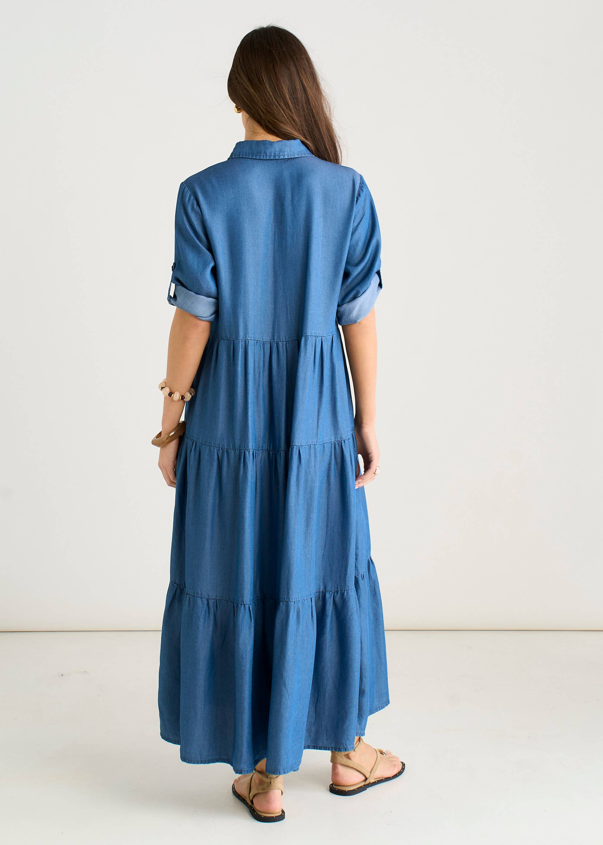 Blue Button Front Chambray Midaxi Shirt Dress