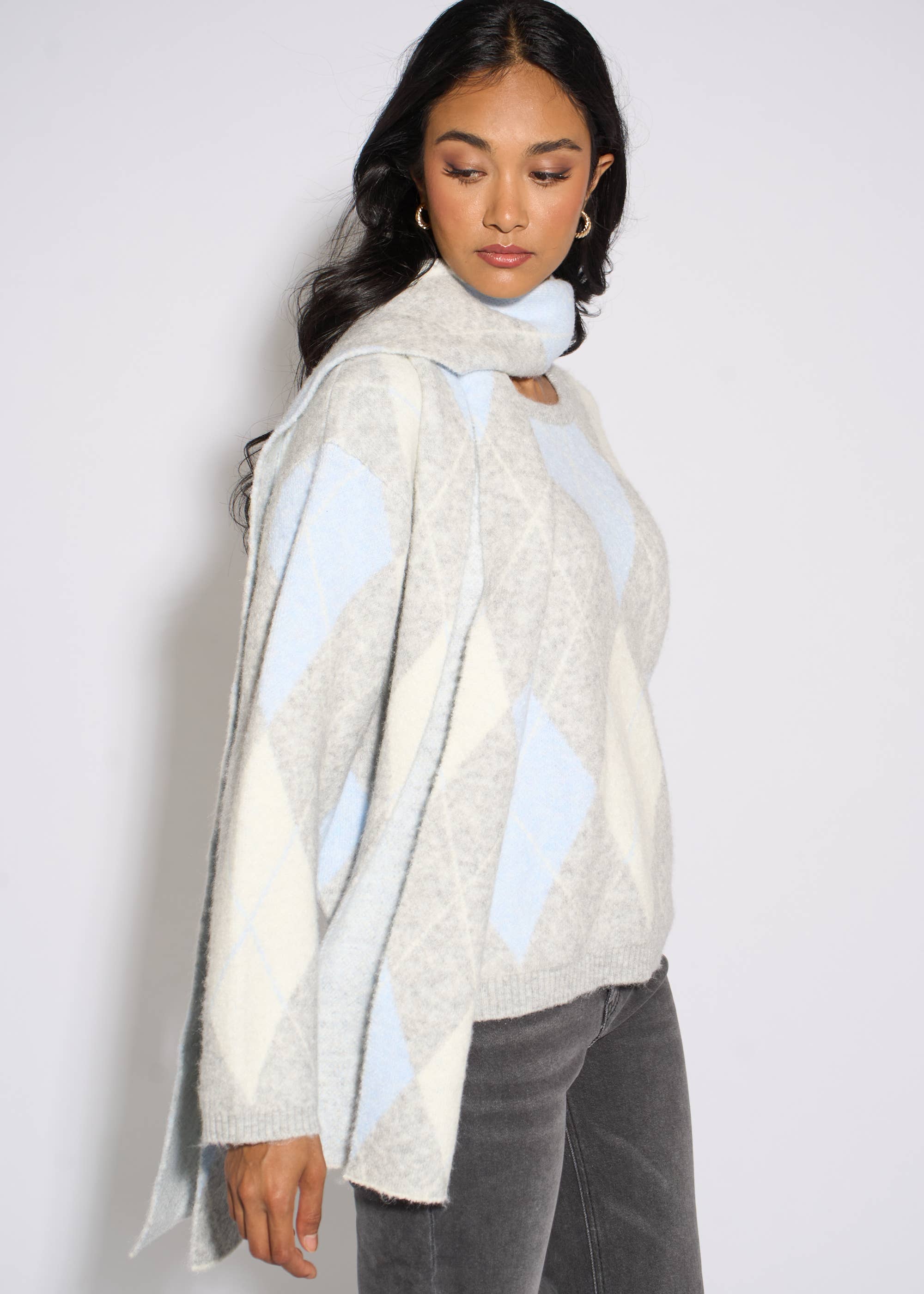 Multi Argyle Soft Knit Scarf Jumper