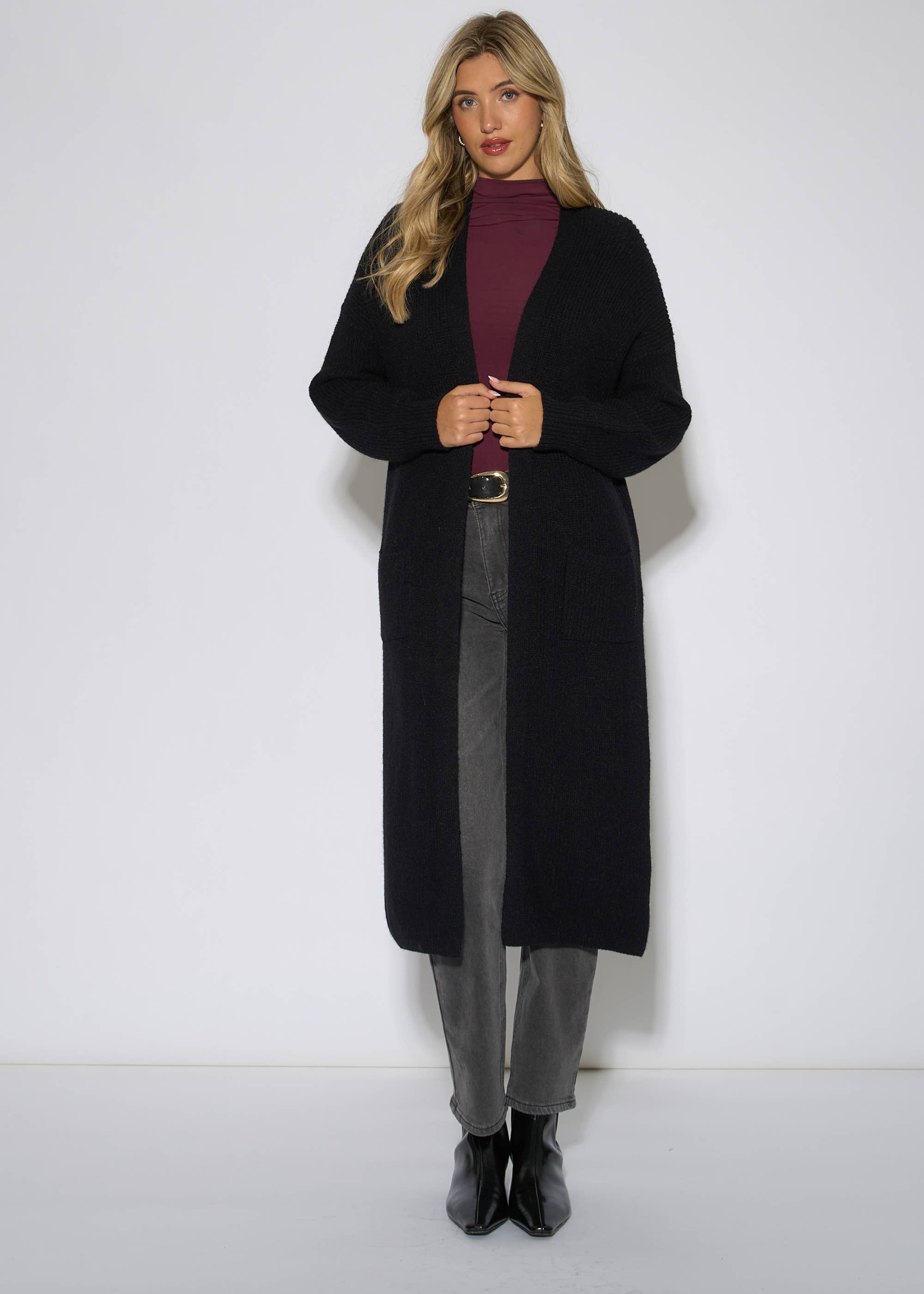 Black Edge To Edge Longline Knit Cardigan
