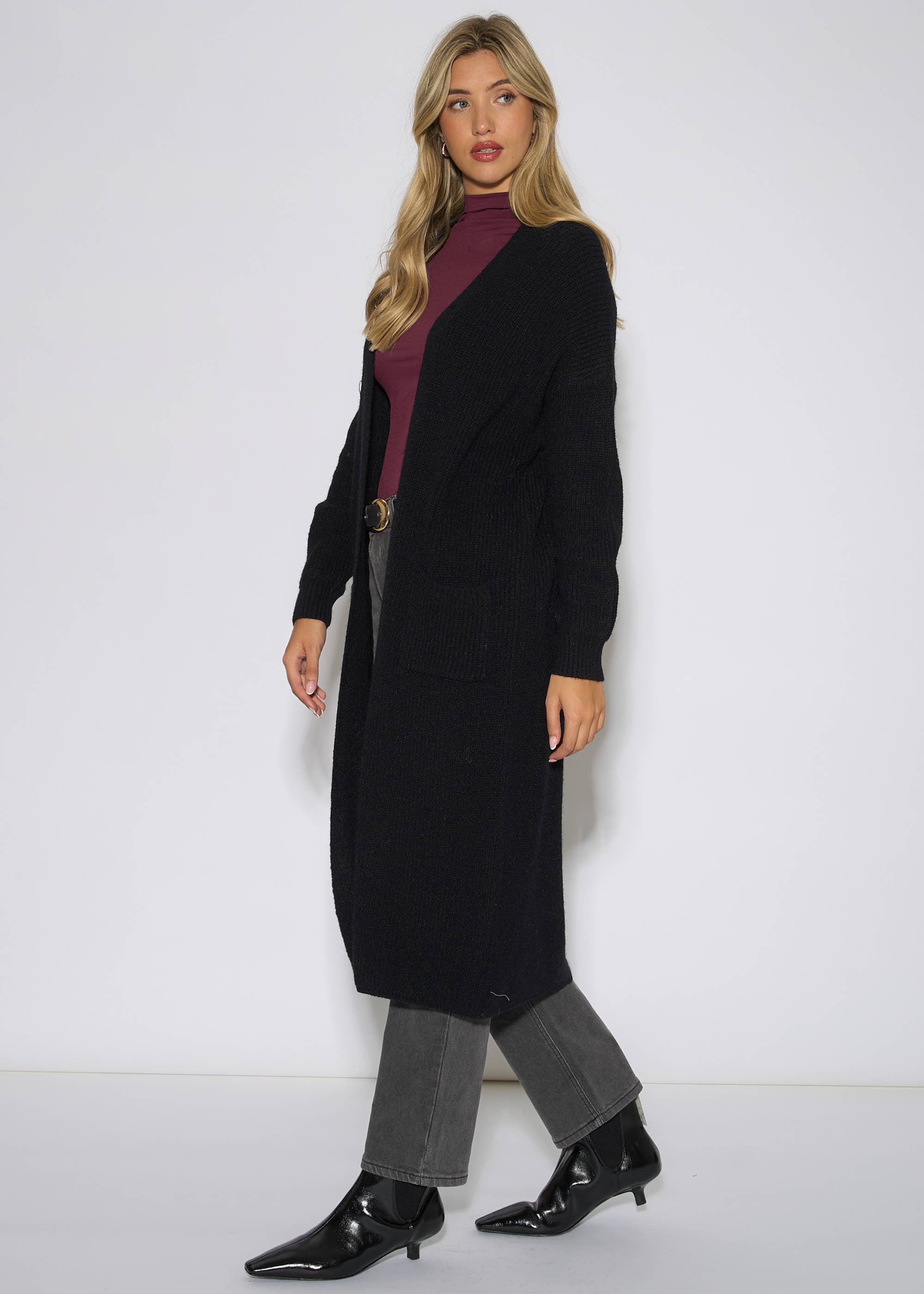 Black Edge To Edge Longline Knit Cardigan