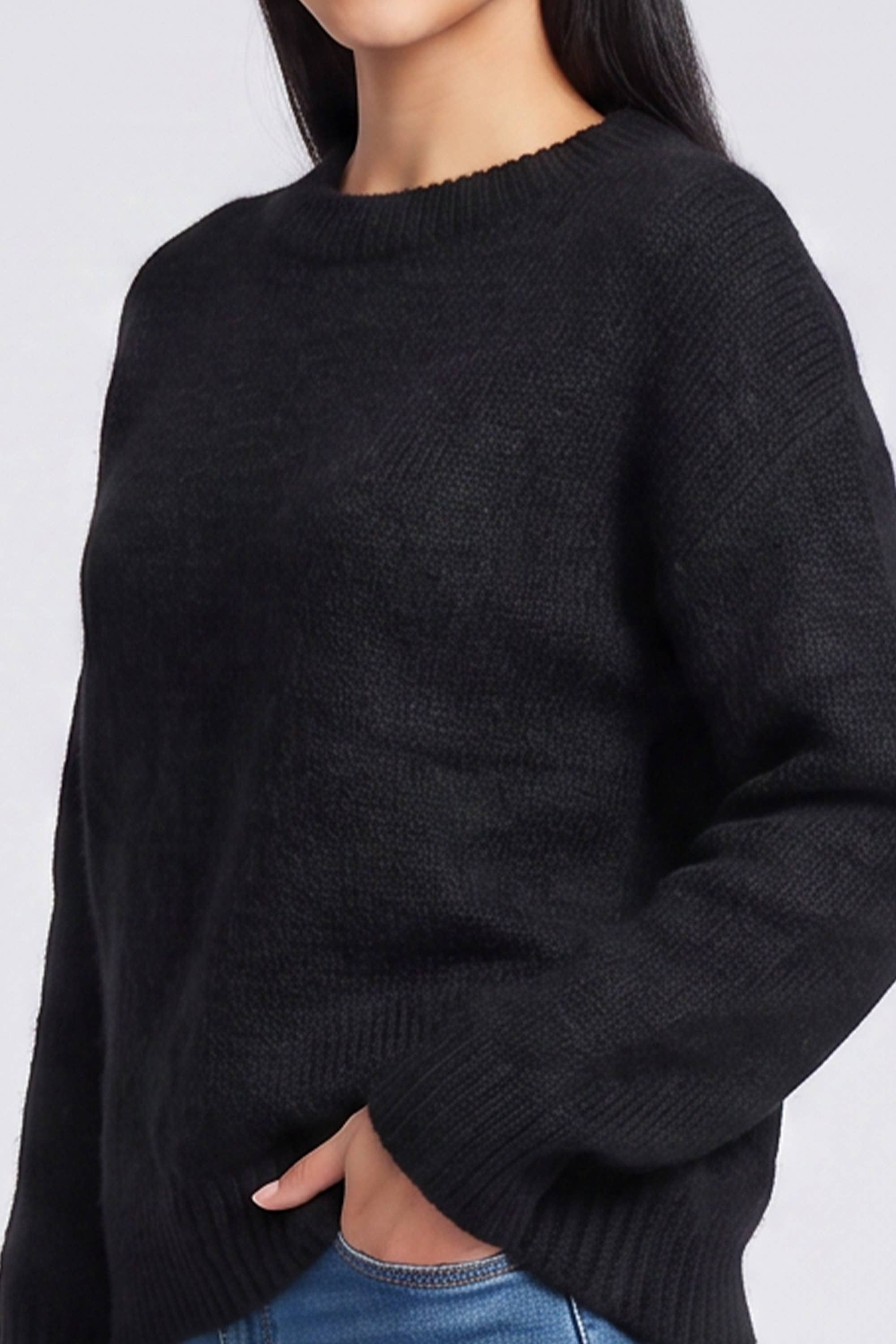 Black Long Sleeves Jewelled Back Knit Jumper