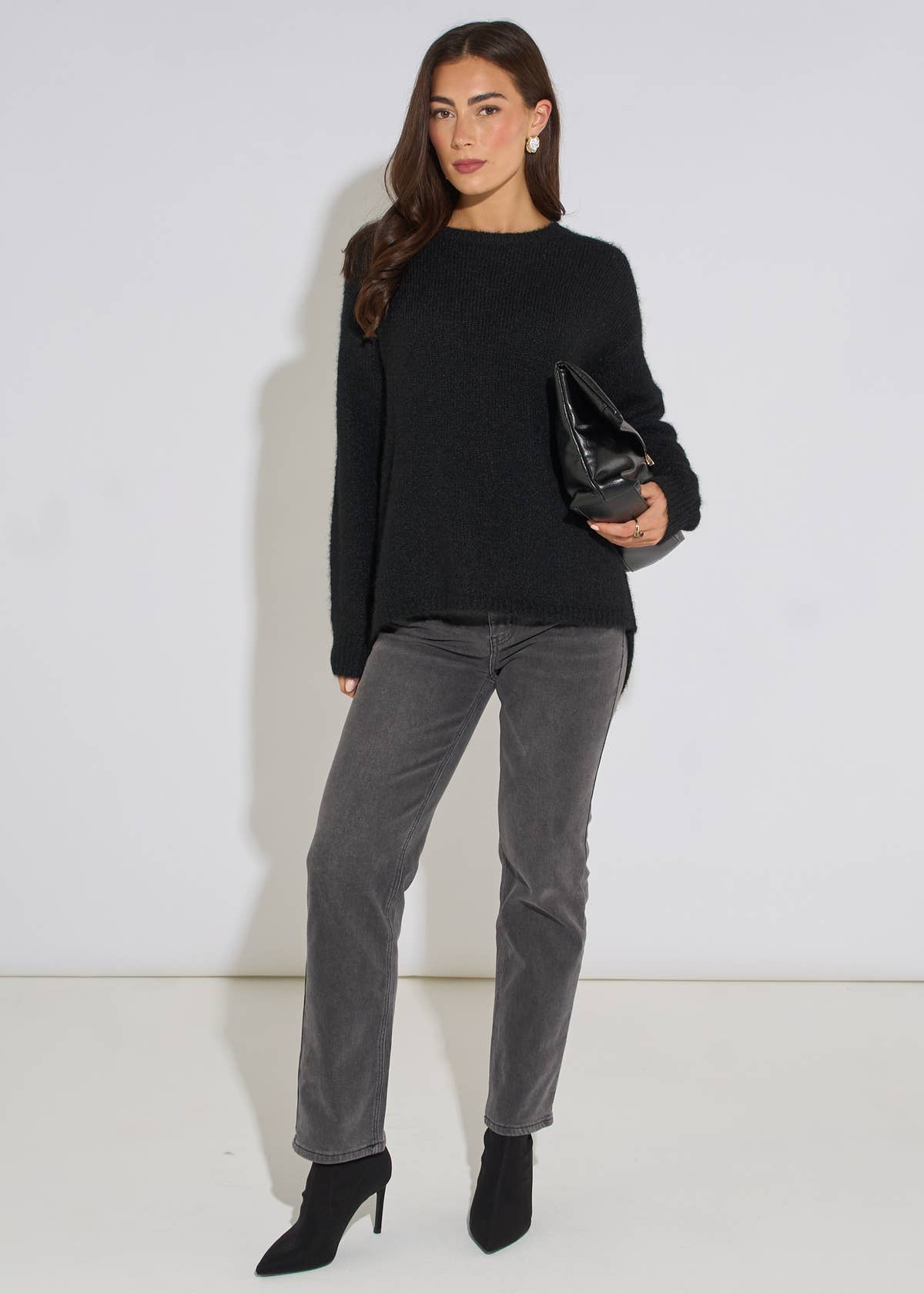 Black Long Sleeve Jewelled Back Knit Jumper