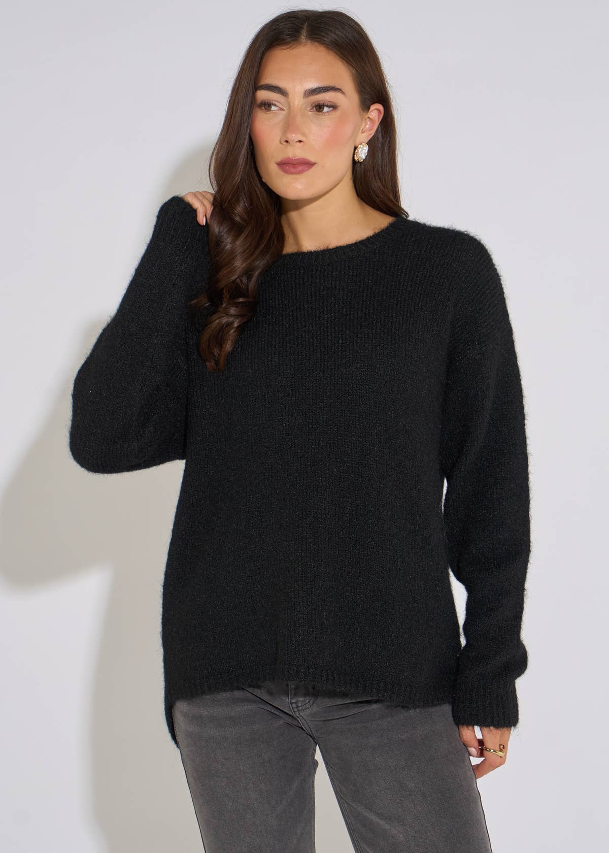 Black Long Sleeve Jewelled Back Knit Jumper
