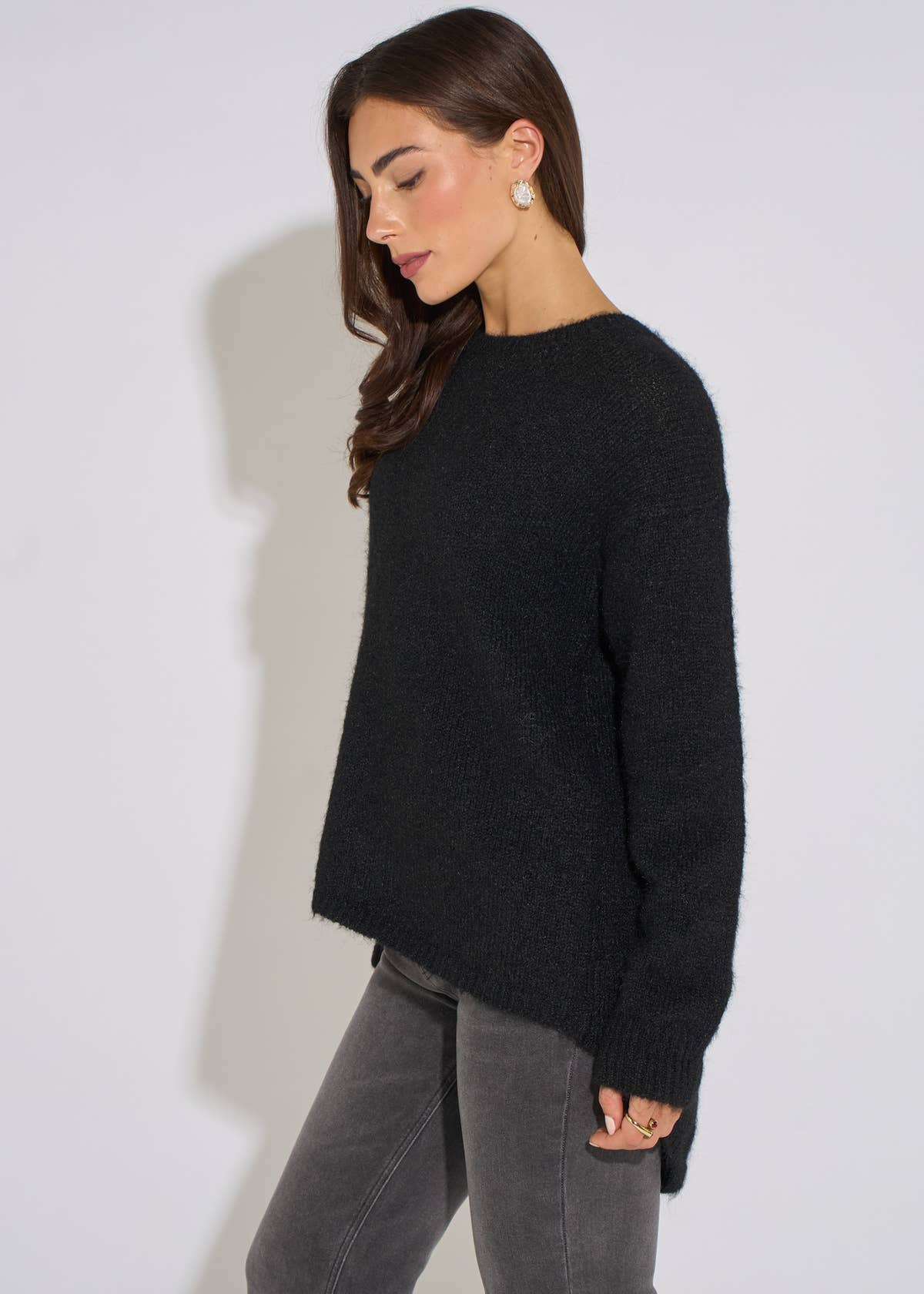 Black Long Sleeve Jewelled Back Knit Jumper