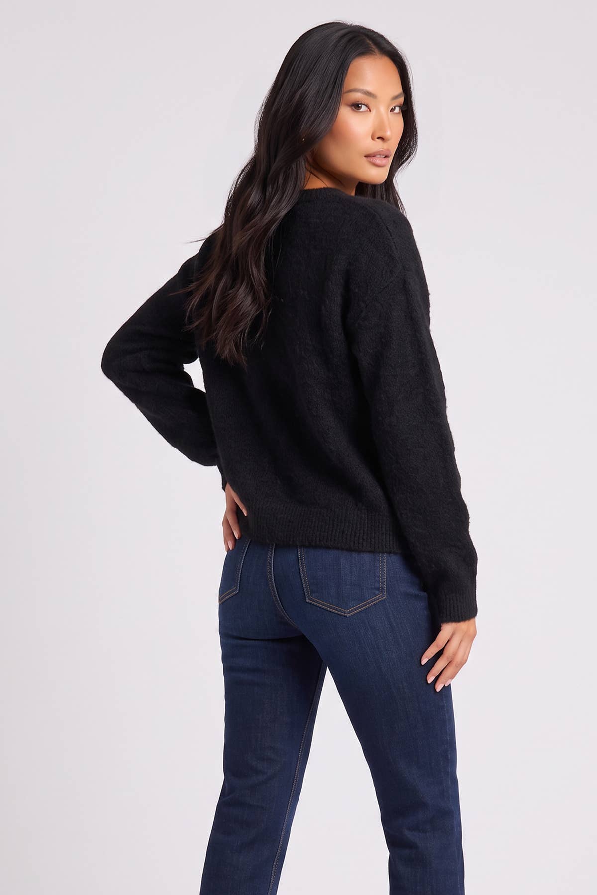 Black Crochet 3D Floral Knitted Jumper– View 2 | Gini London