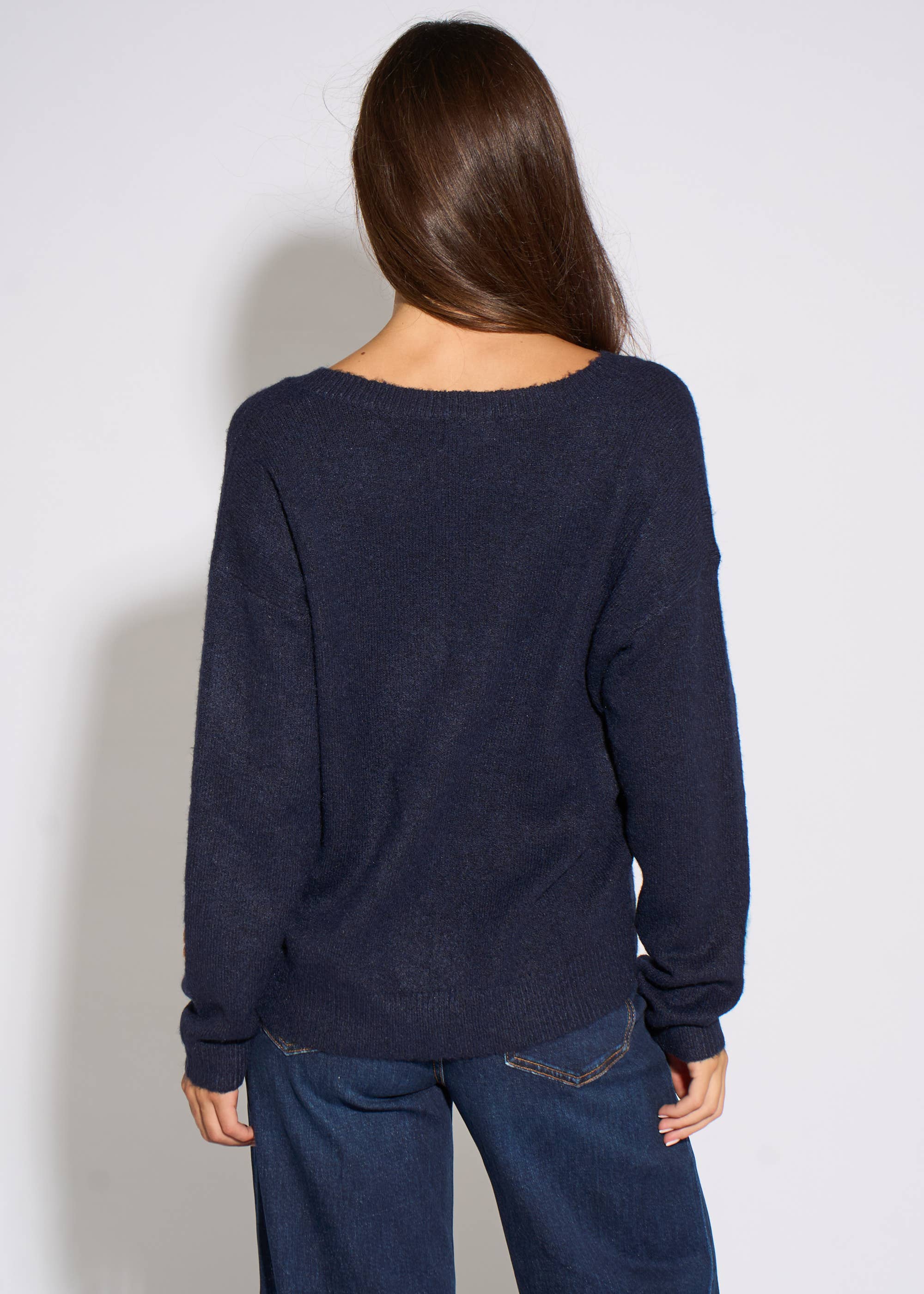 Navy Crochet 3D Floral Knitted Jumper
