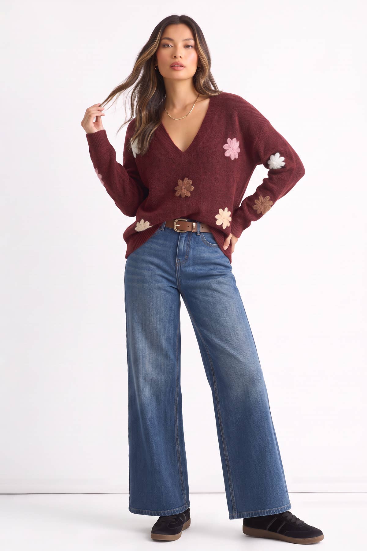 Mulberry Crochet 3D Floral Knitted Jumper– View 3 | Gini London