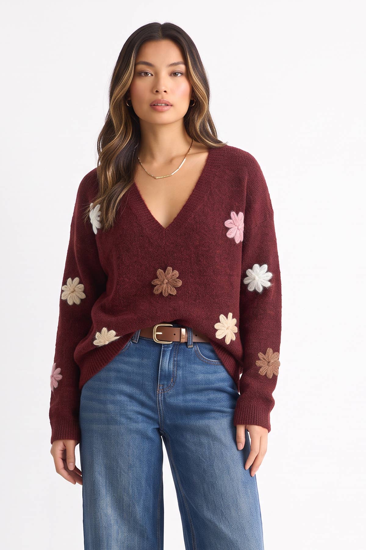 Mulberry Crochet 3D Floral Knitted Jumper– View 1 | Gini London