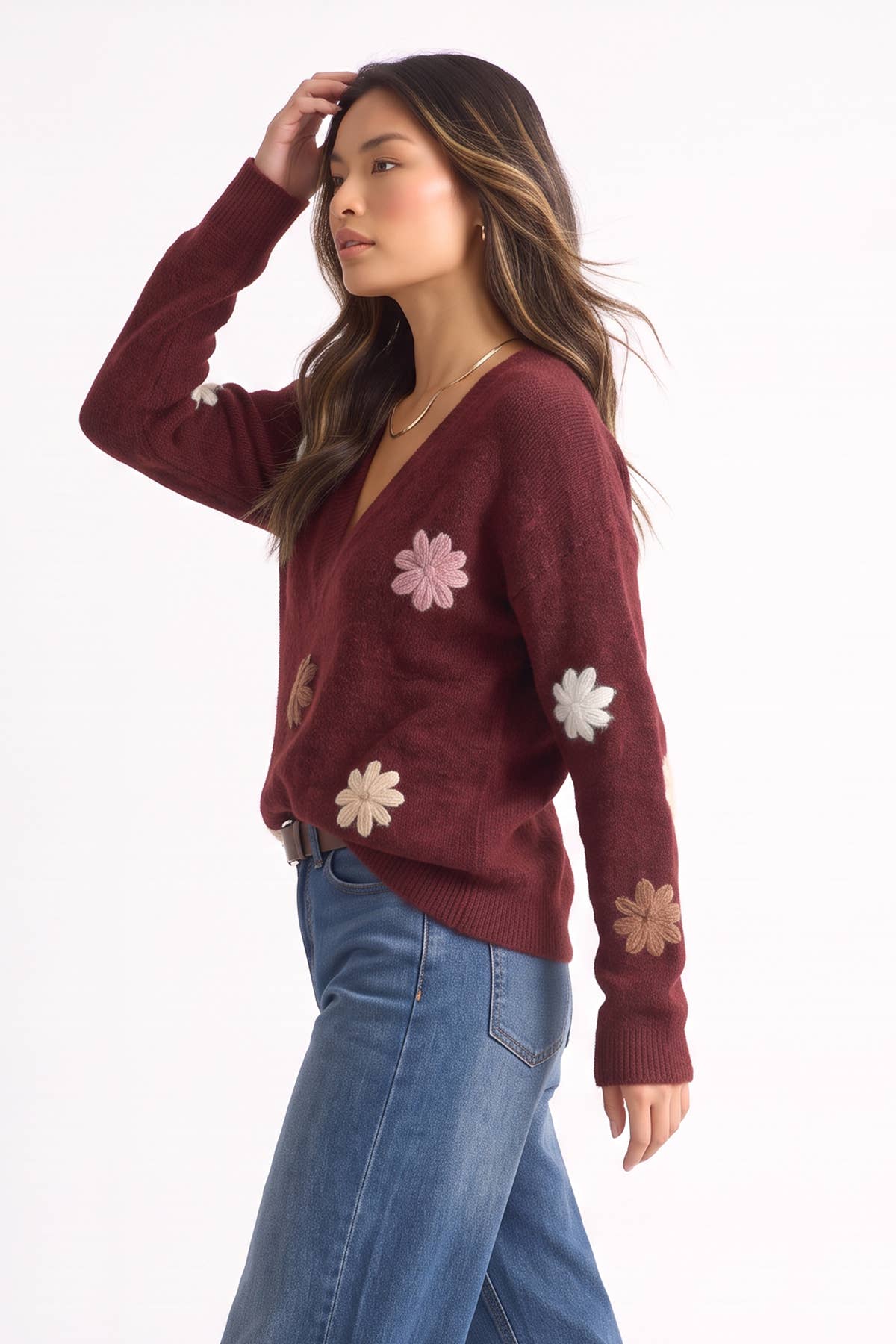 Mulberry Crochet 3D Floral Knitted Jumper– View 4 | Gini London