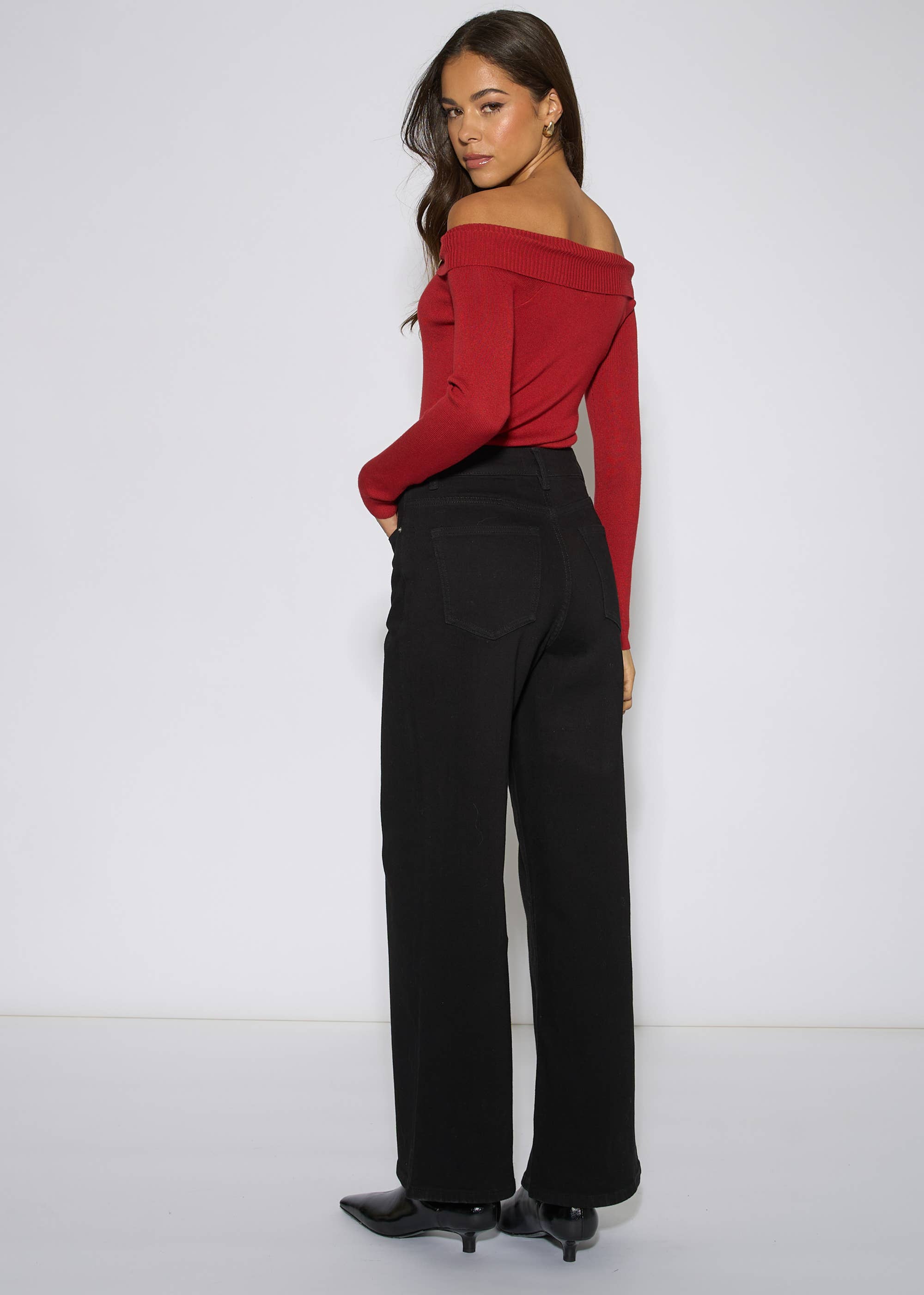 Black Mid Rise Wide Leg Jeans