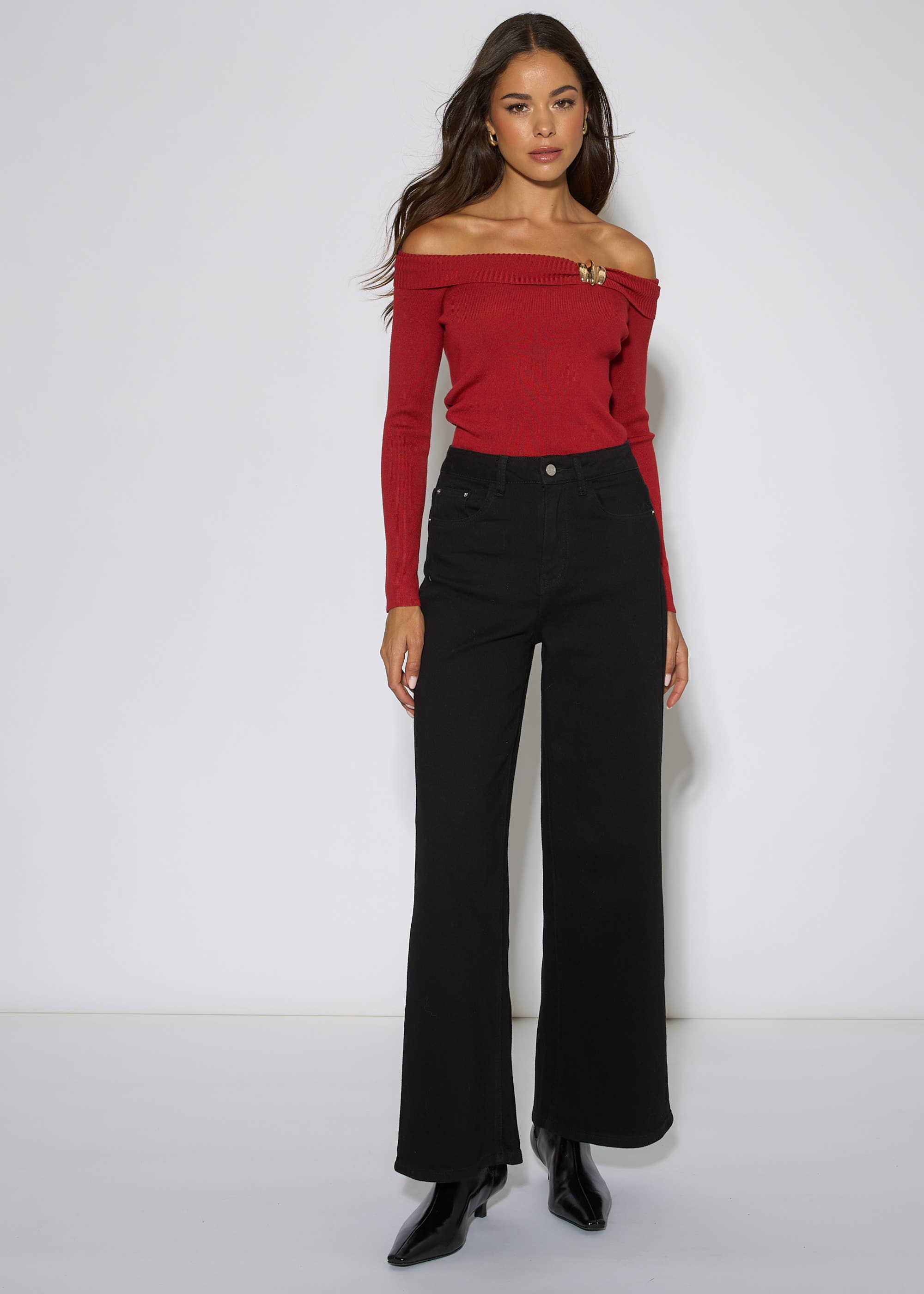 Black Mid Rise Wide Leg Jeans