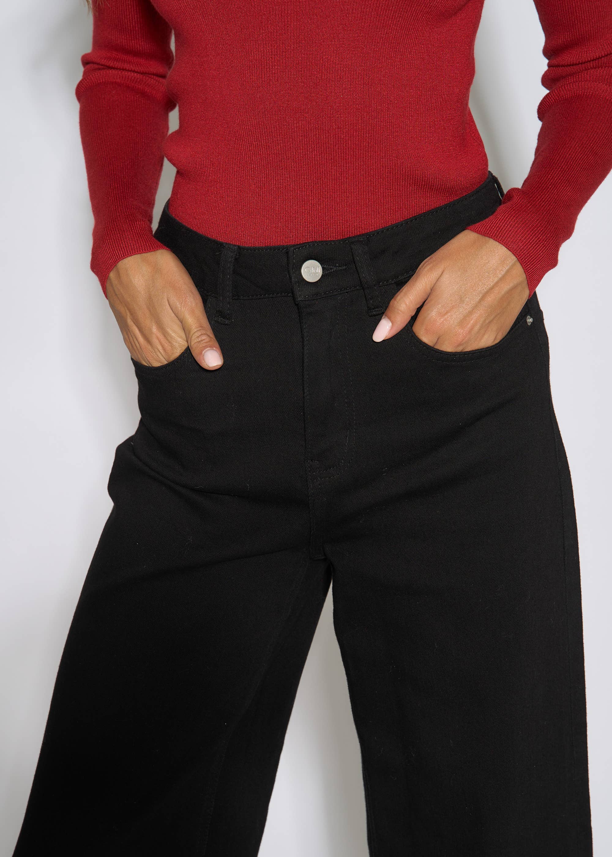 Black Mid Rise Wide Leg Jeans