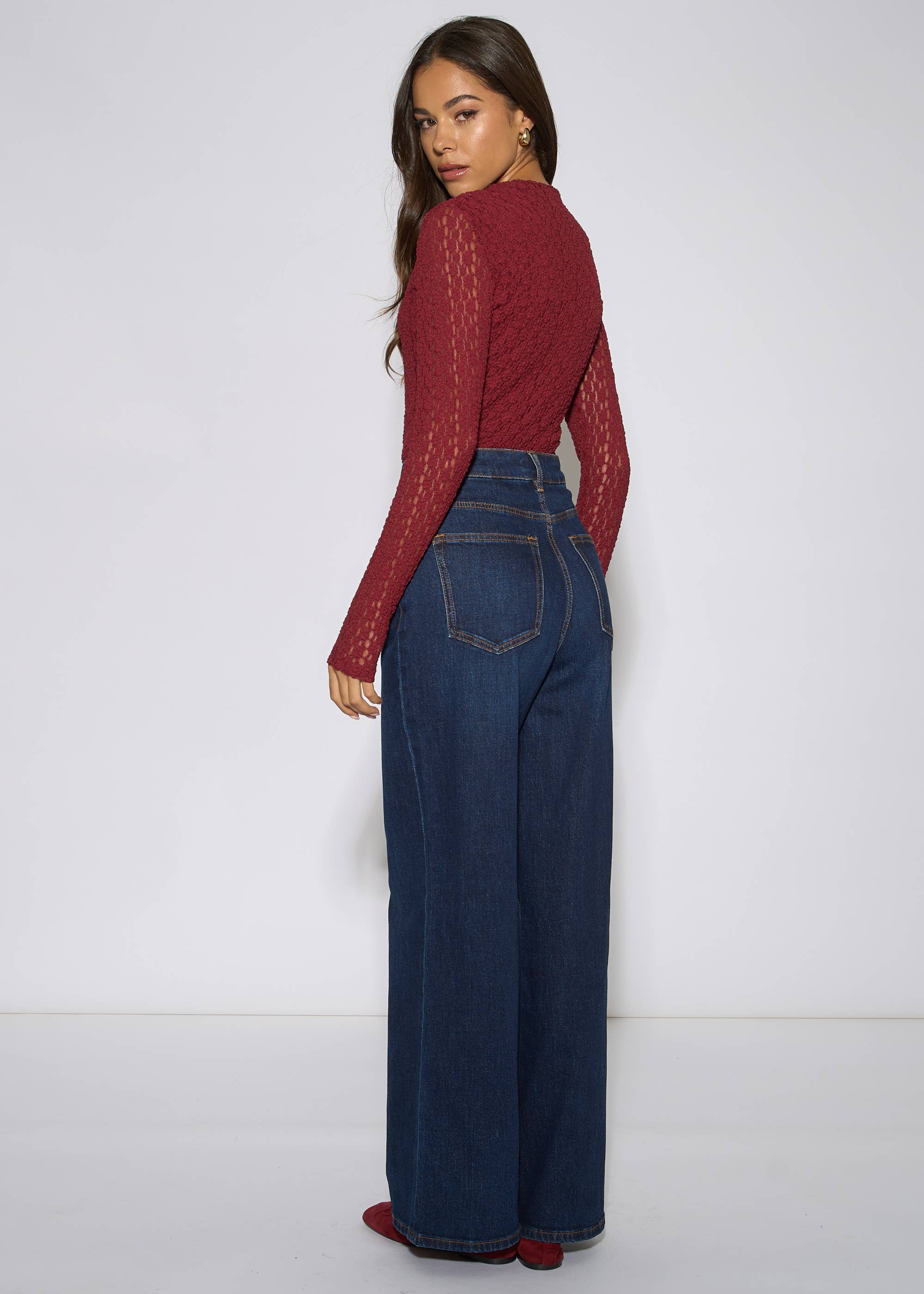 Indigo Mid Rise Wide Leg Jeans