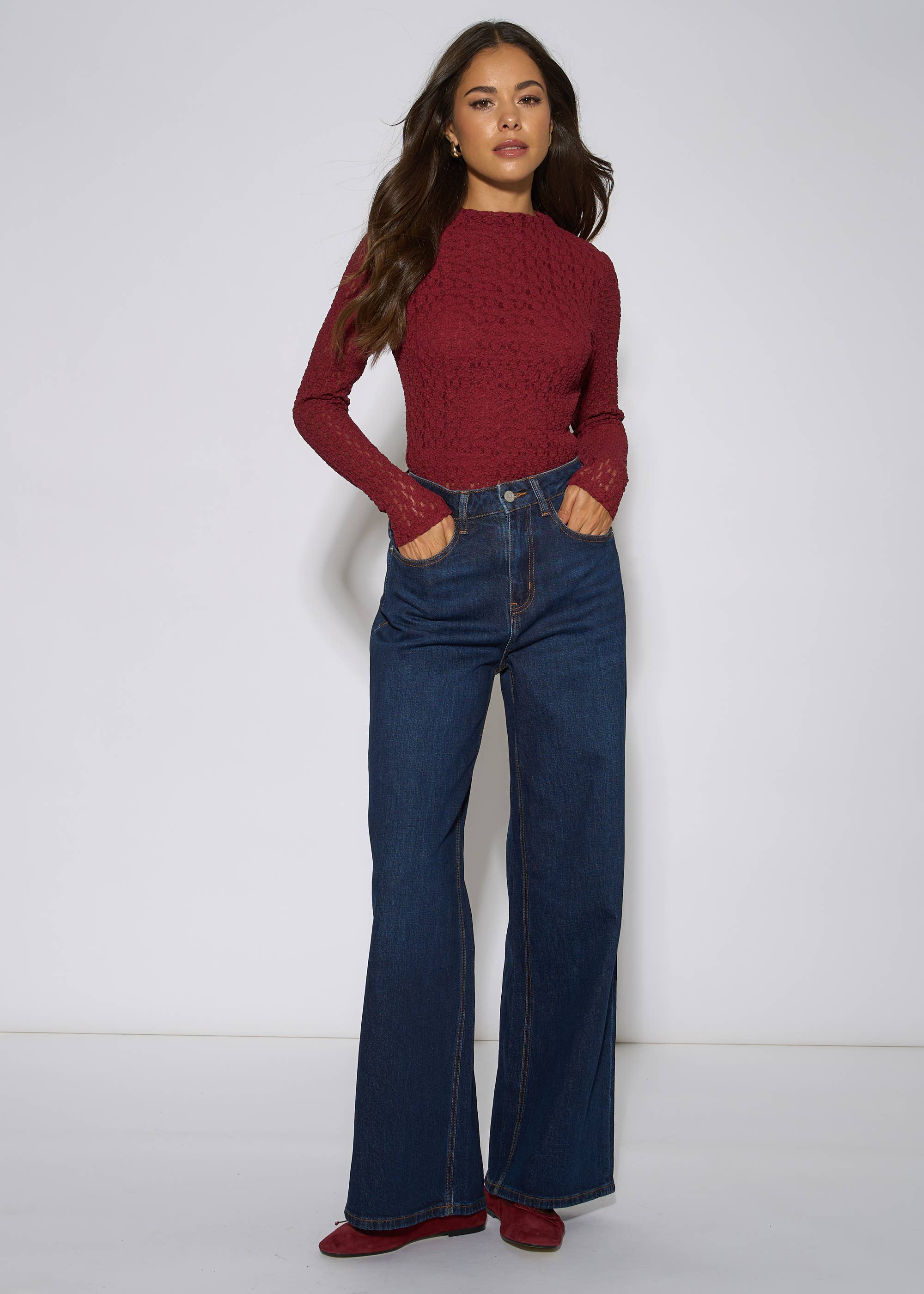 Indigo Mid Rise Wide Leg Jeans
