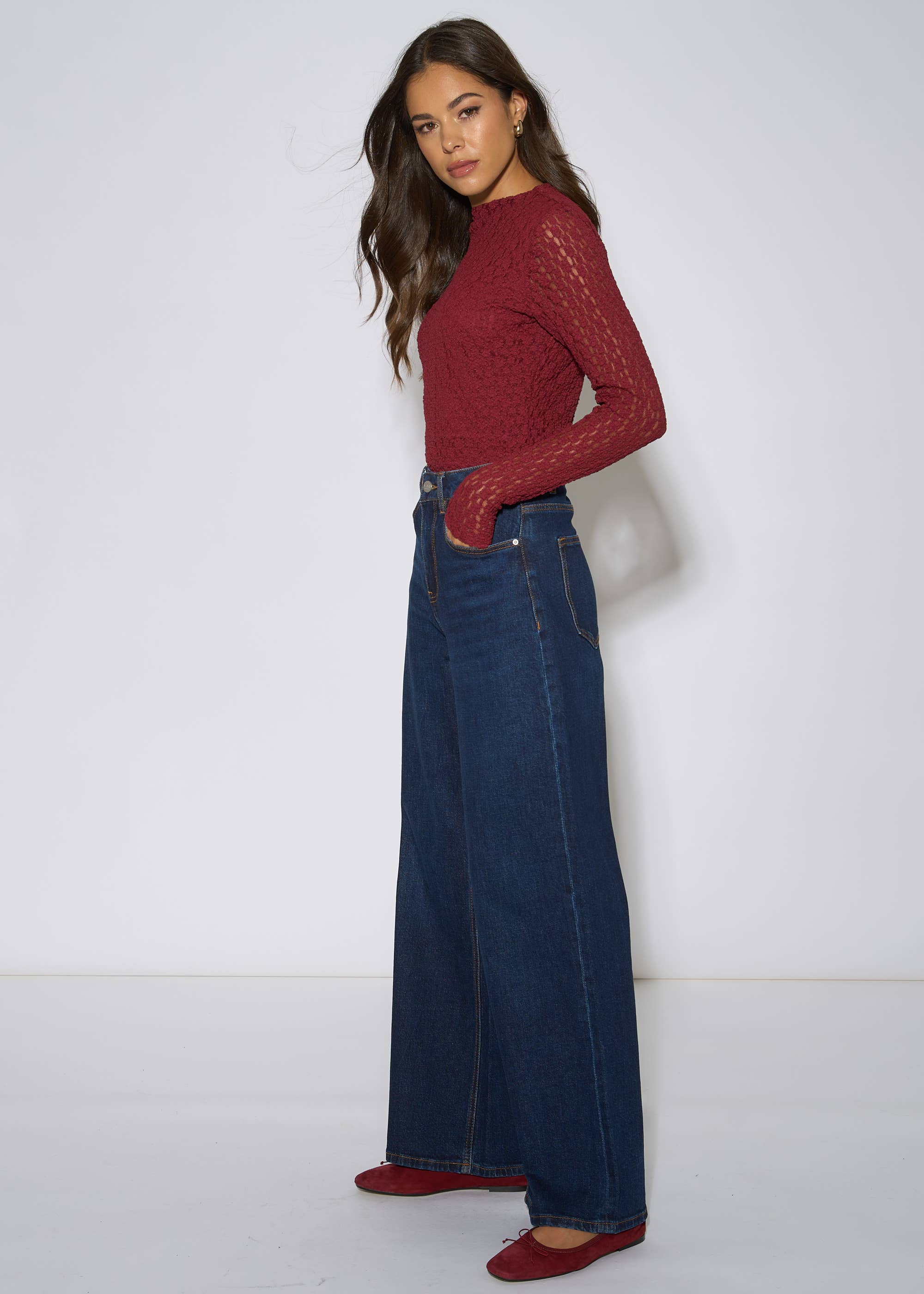 Indigo Mid Rise Wide Leg Jeans