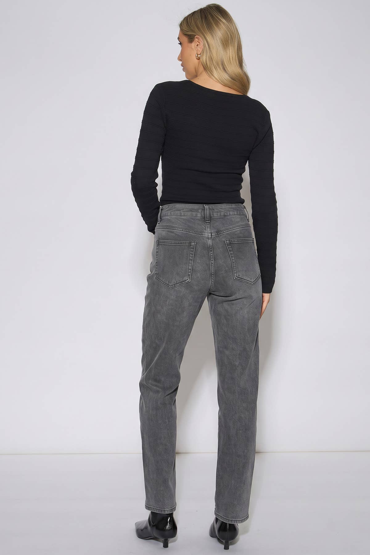 Grey Mid Rise Straight Leg Jeans
