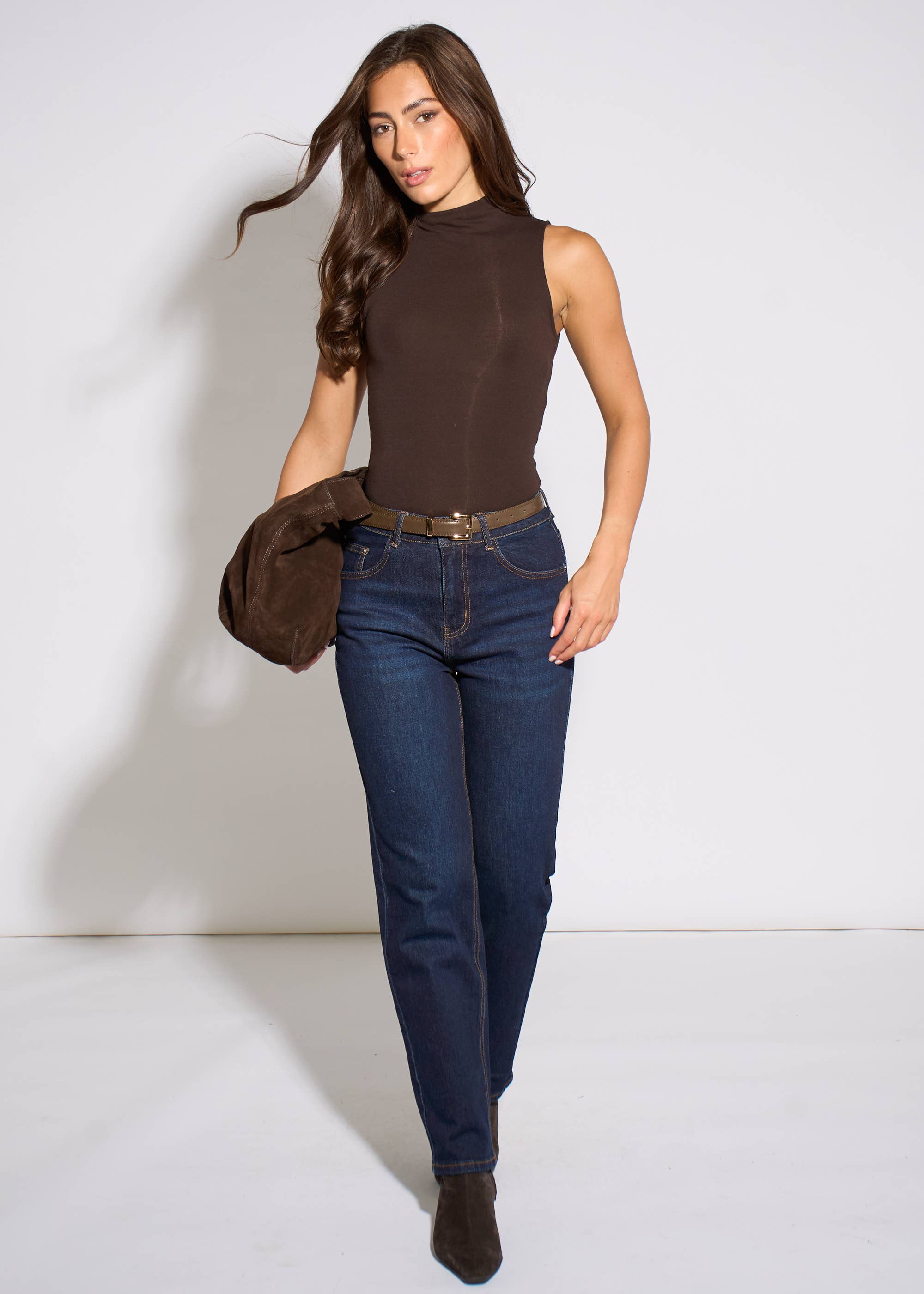 Indigo Mid Rise Straight Leg Jeans