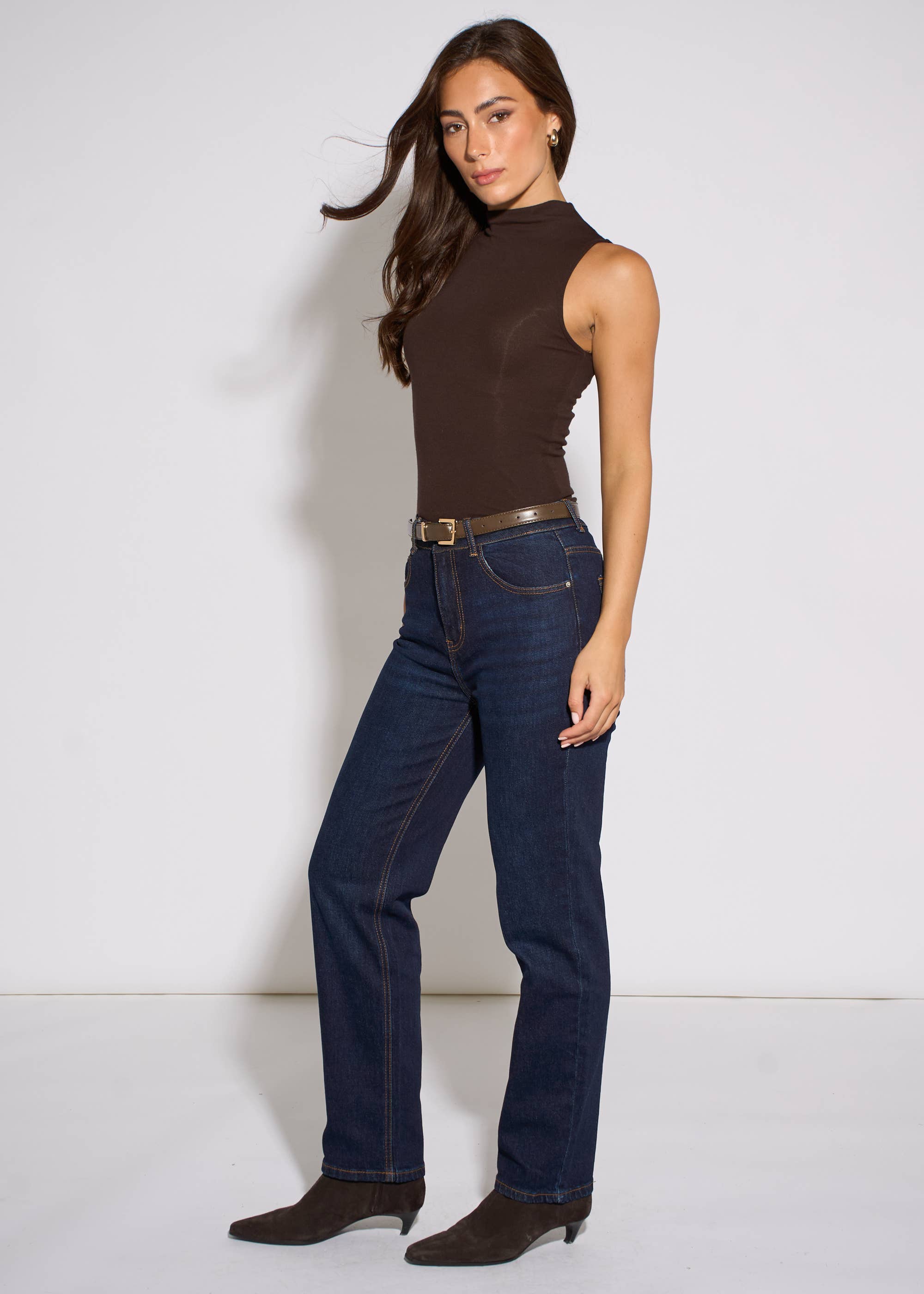 Indigo Mid Rise Straight Leg Jeans
