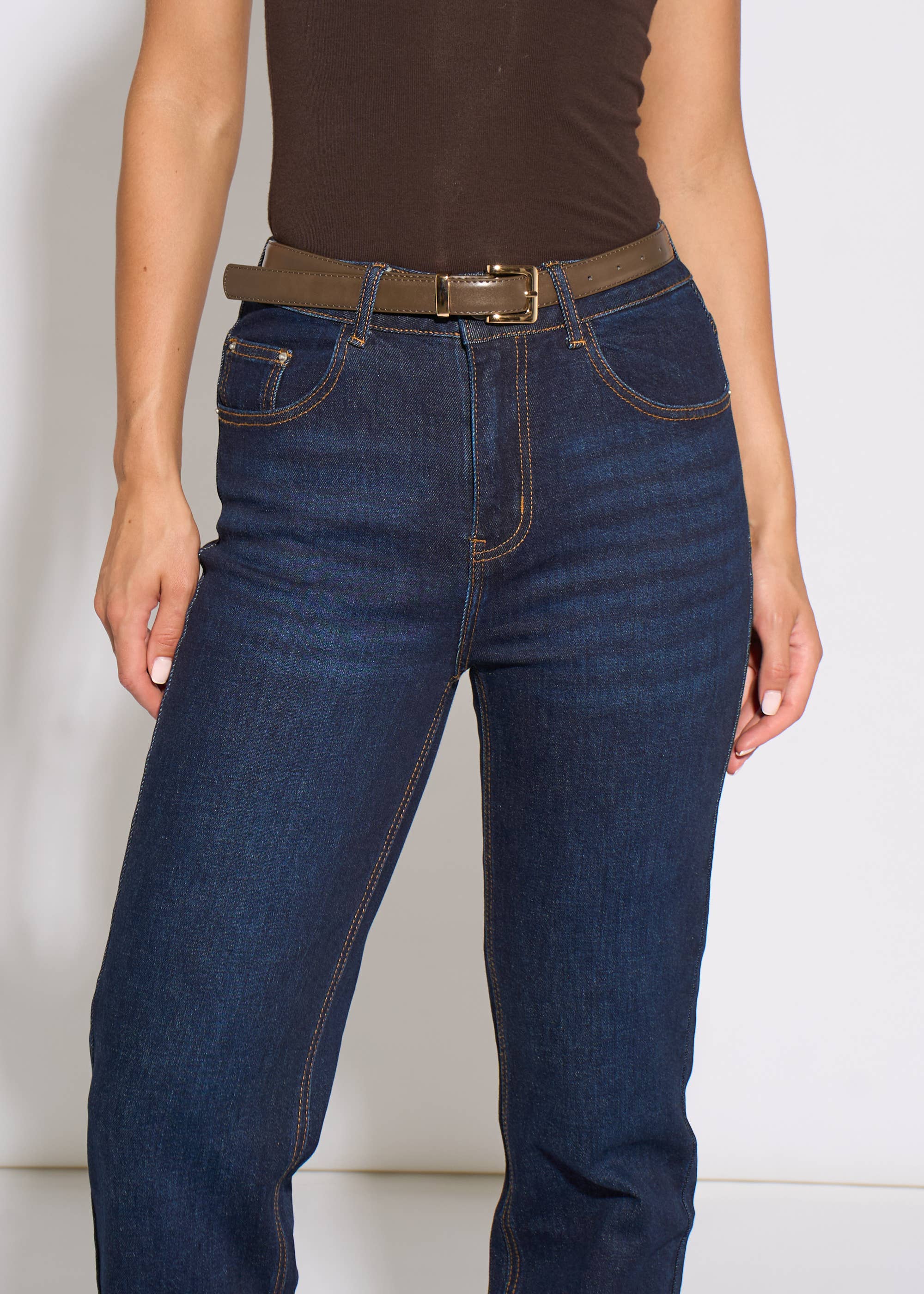 Indigo Mid Rise Straight Leg Jeans