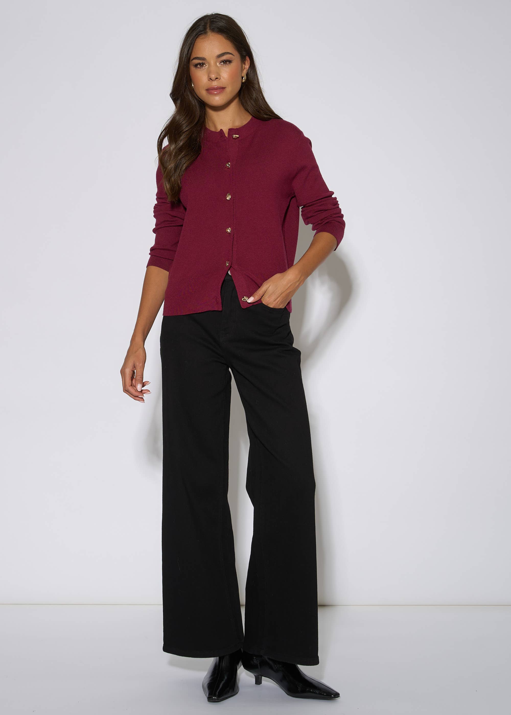 Mulberry Gold Button Fine Knit Cardigan
