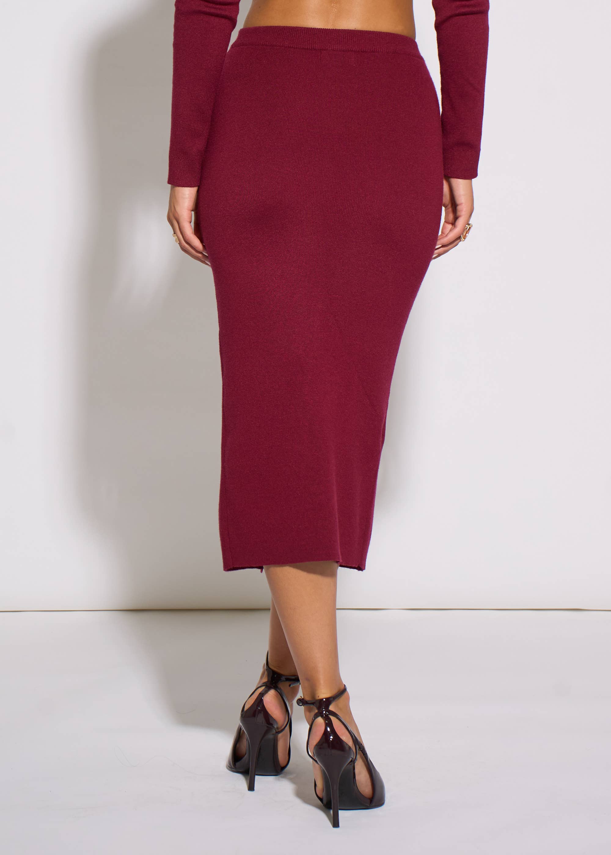 Mulberry Gold Button Pencil Midi Skirt