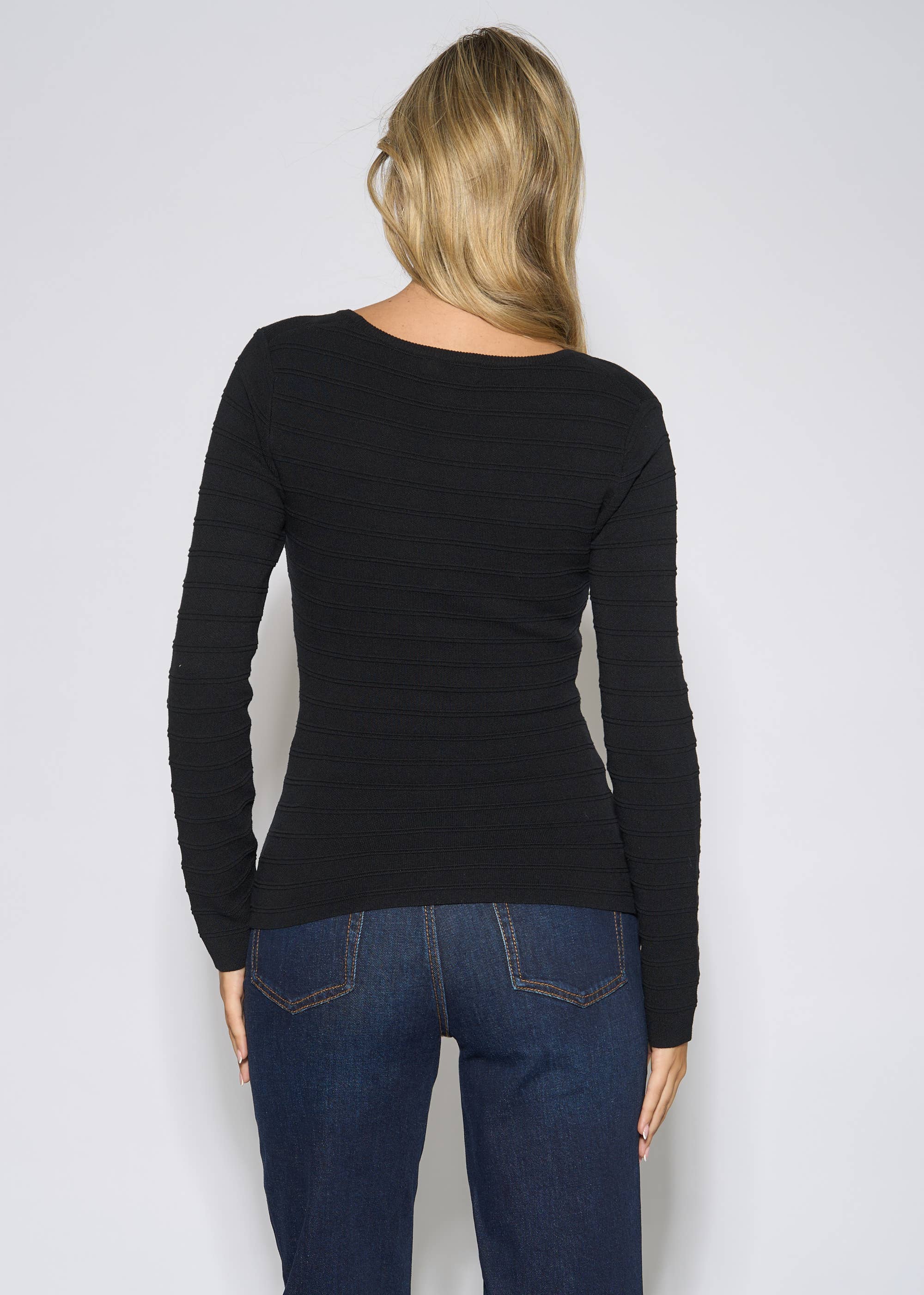 Black Square Neck Gold Button Ribbed Top