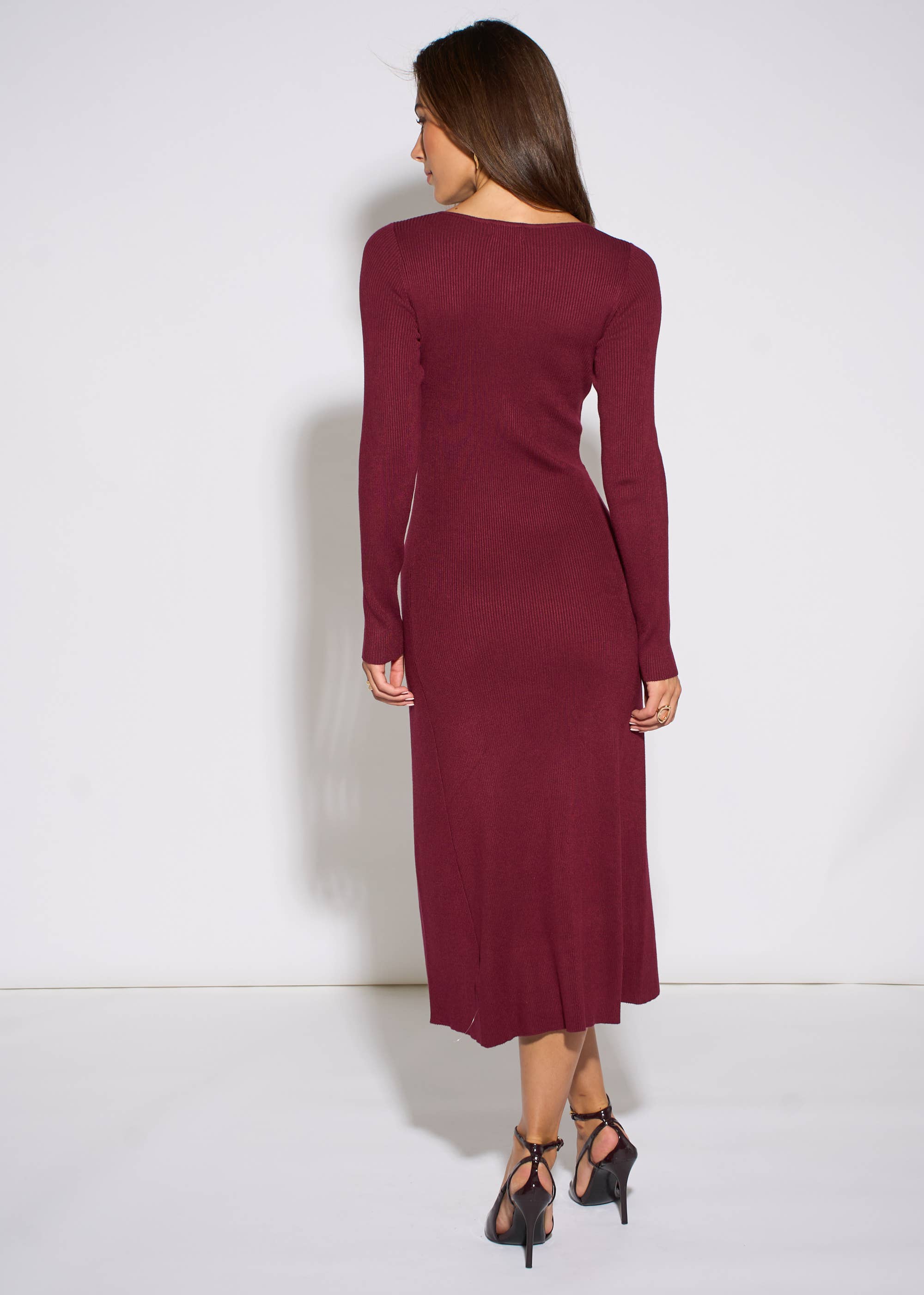 Mulberry LS Gold Button Midi Dress