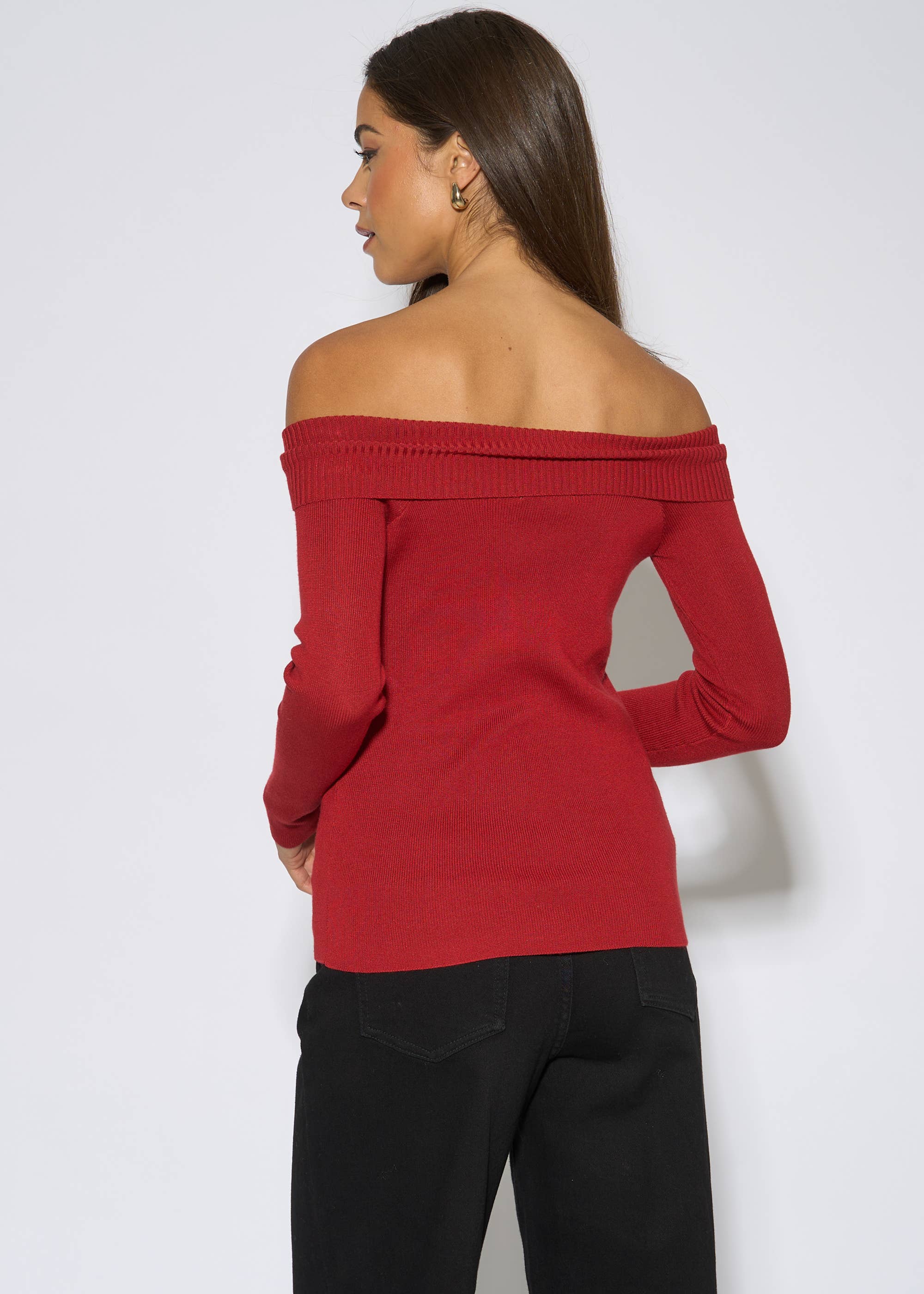 Red Bardot Gold Button Detail Top