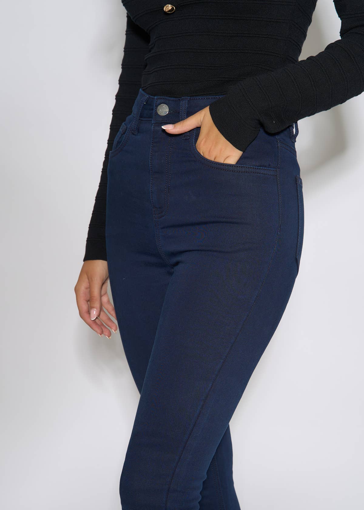Navy Stretch Slim Fit Casual Jeggings – View 3 | Gini London