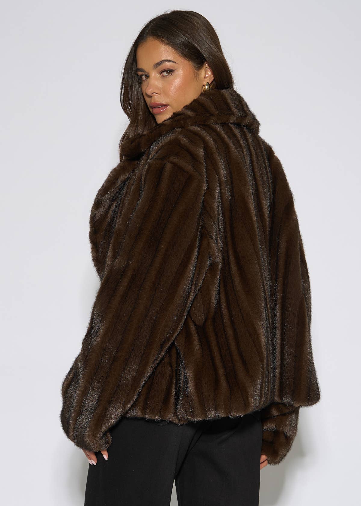 Brown 2 Tone Faux Fur Jacket – View 3 | Gini London