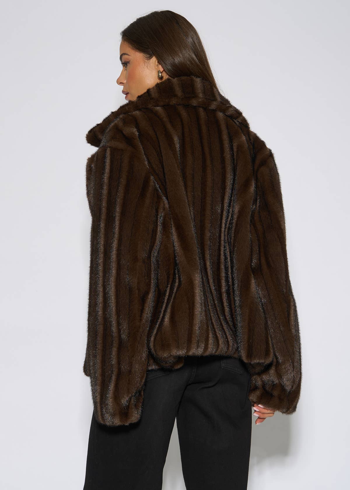 Brown 2 Tone Faux Fur Jacket – View 2 | Gini London