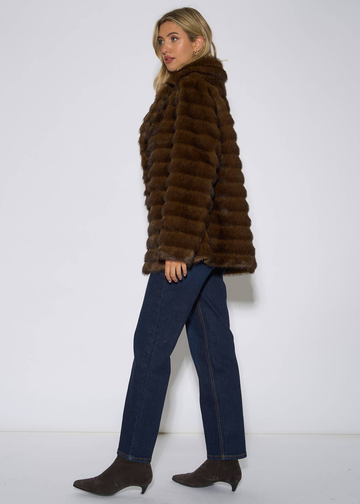 Brown 2 Tone Faux Fur Jacket – View 4 | Gini London