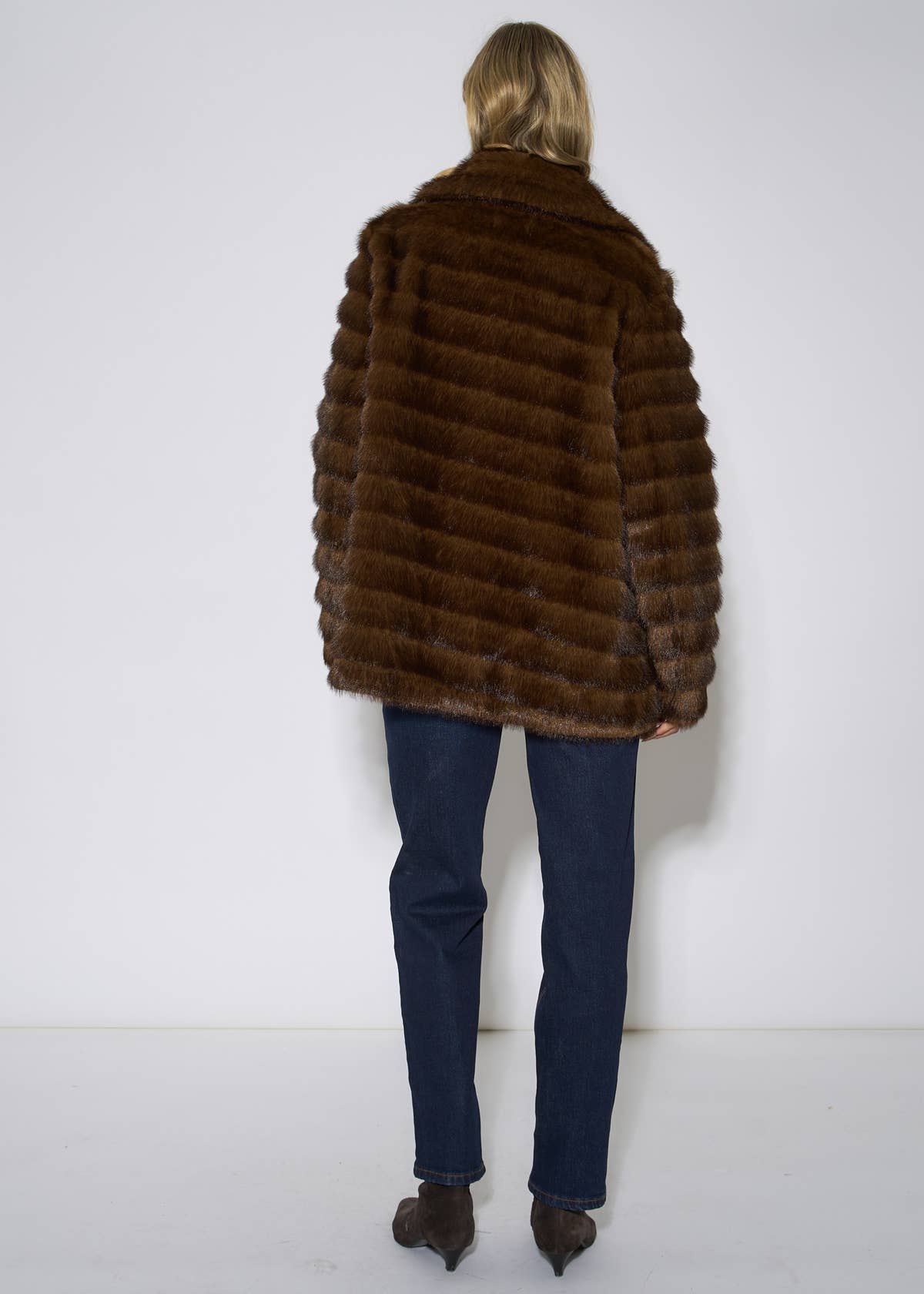 Brown 2 Tone Faux Fur Jacket – View 2 | Gini London