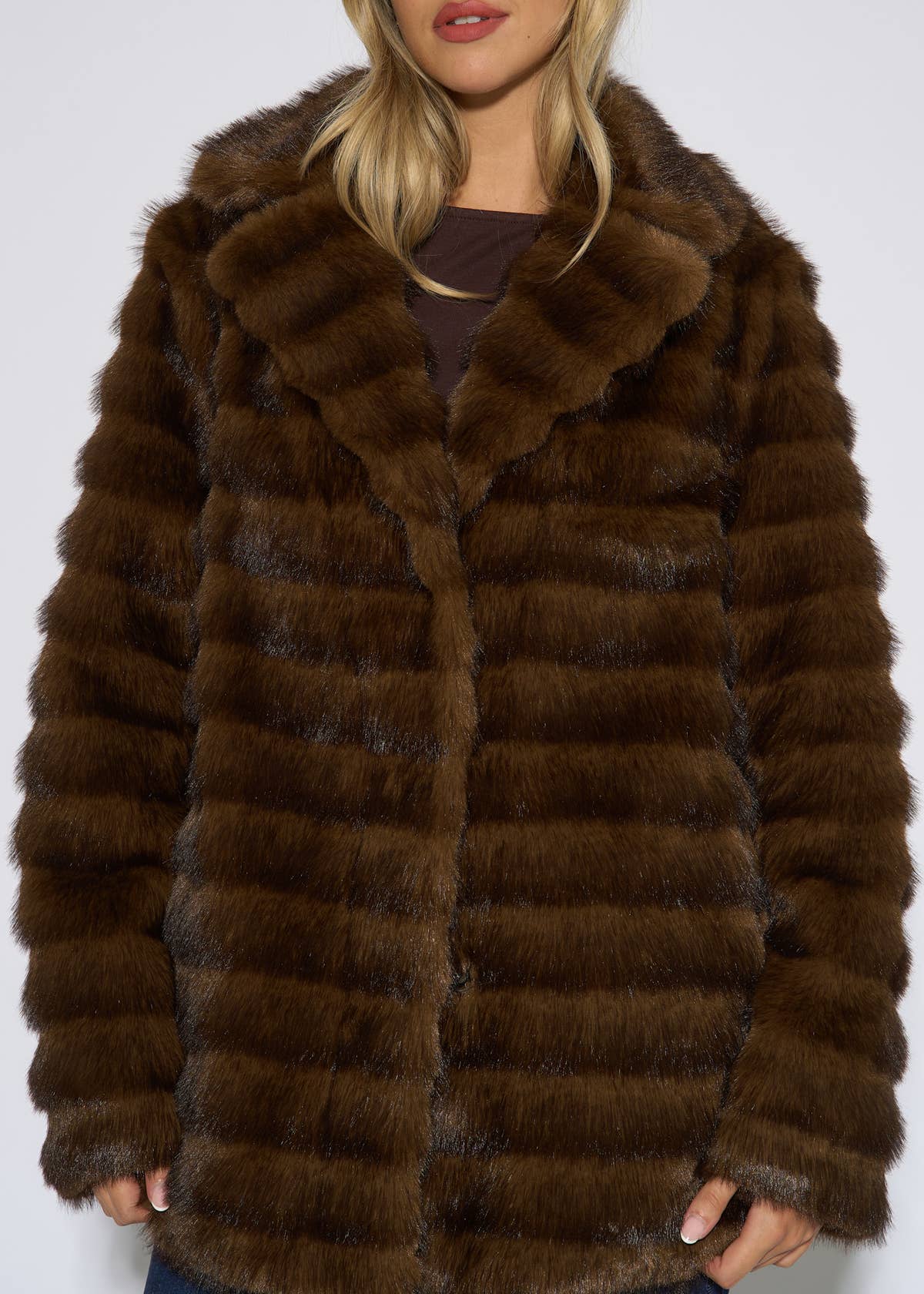 Brown 2 Tone Faux Fur Jacket – View 3 | Gini London