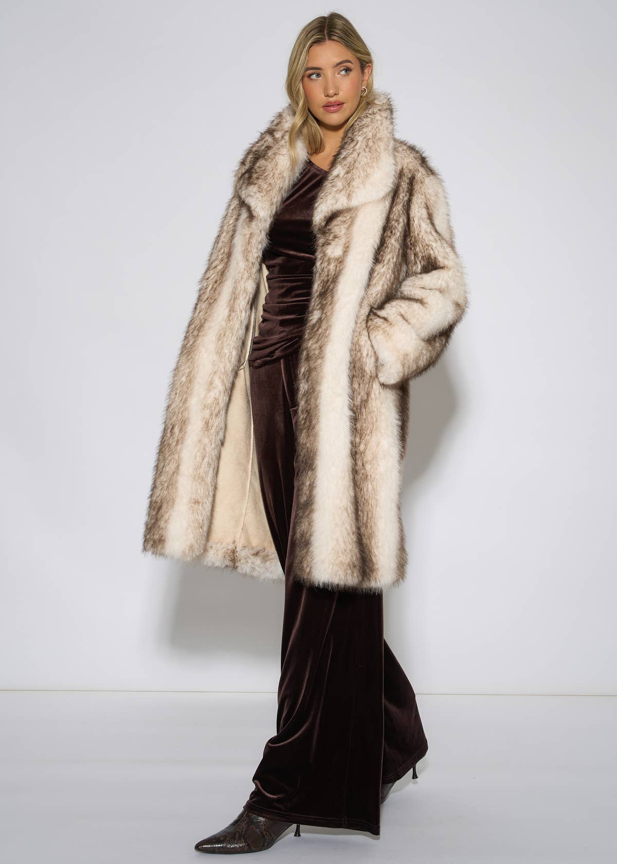 Multi Ombre Faux Fur Longline Jacket – View 7 | Gini London