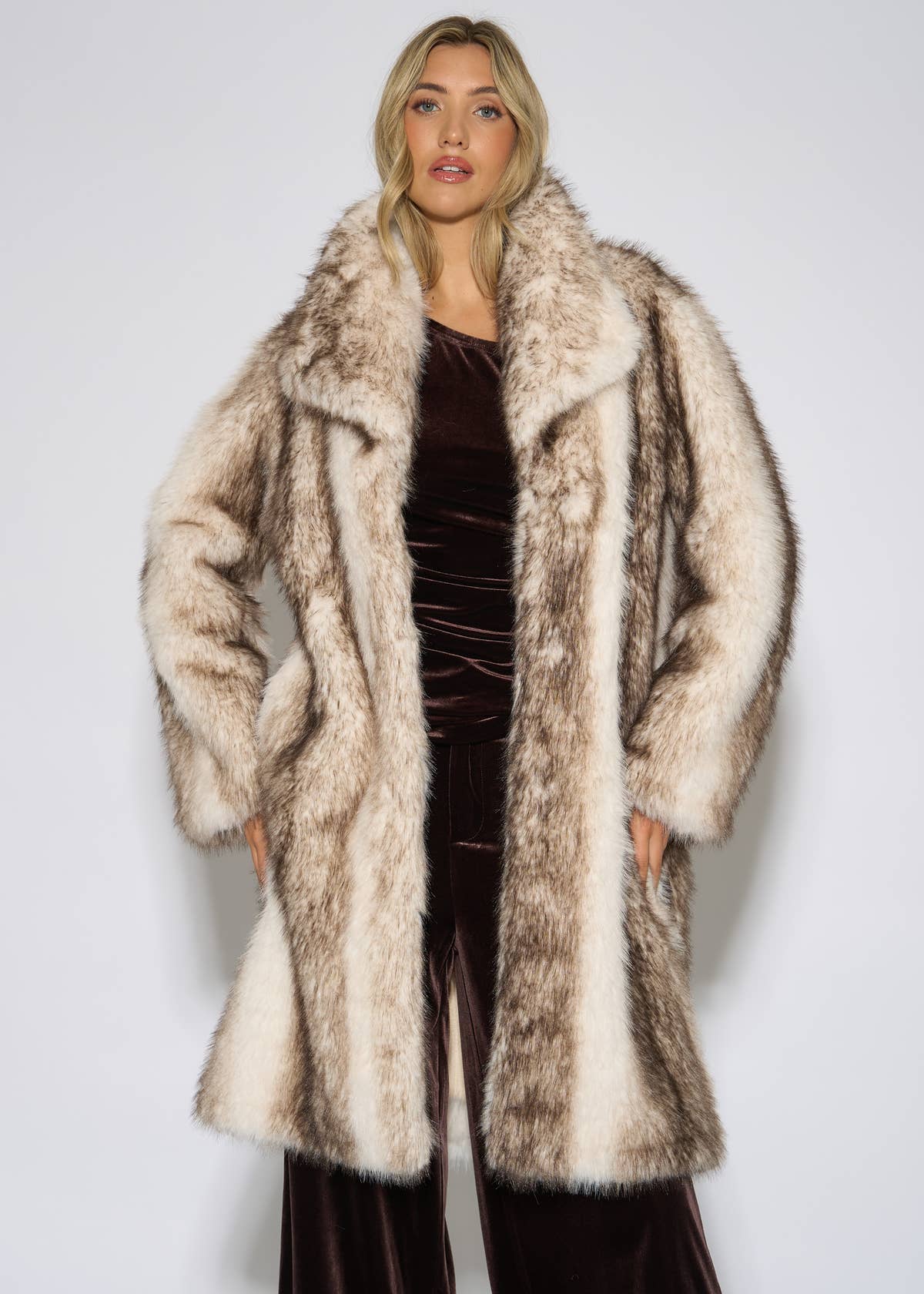 Multi Ombre Faux Fur Longline Jacket – View 2 | Gini London