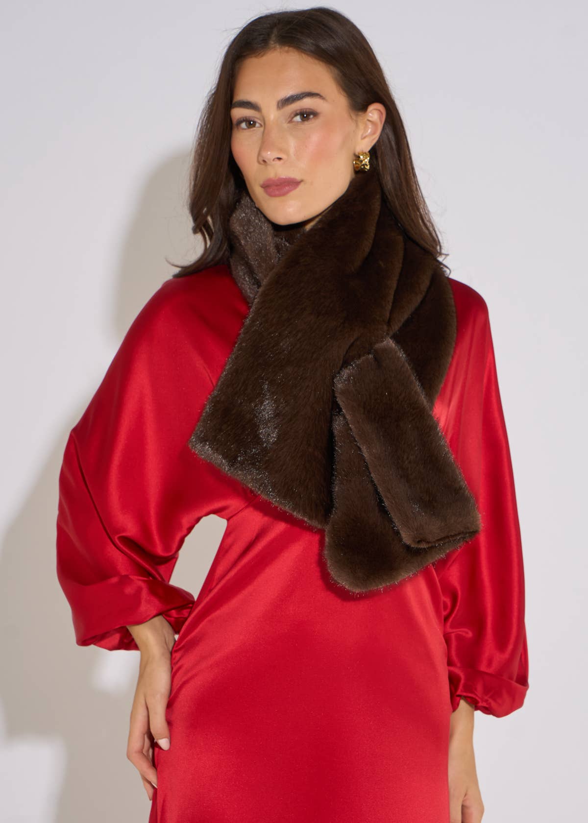 Brown Faux Fur Stole– View 1 | Gini London