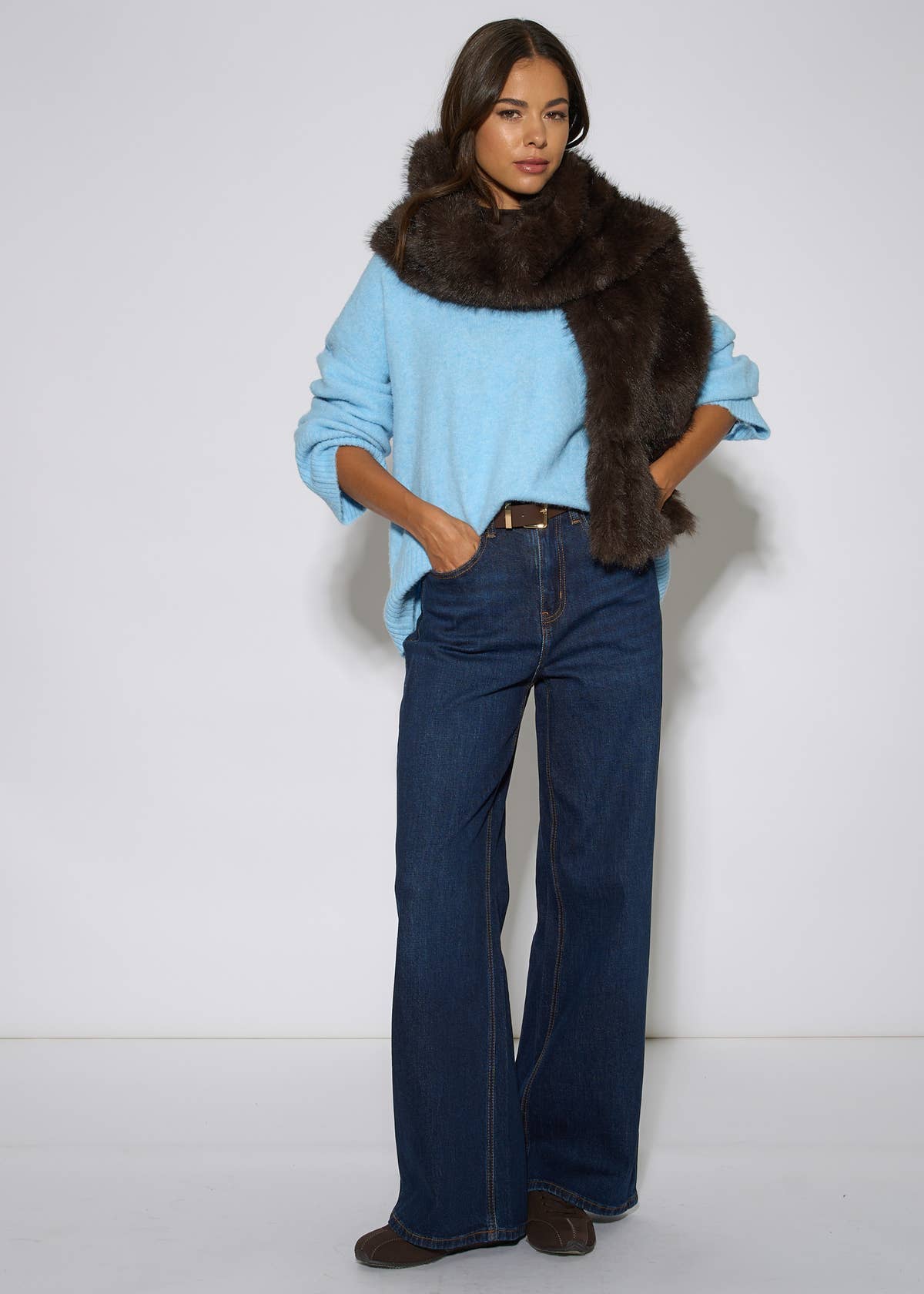Brown Faux Fur Tassel Scarf
