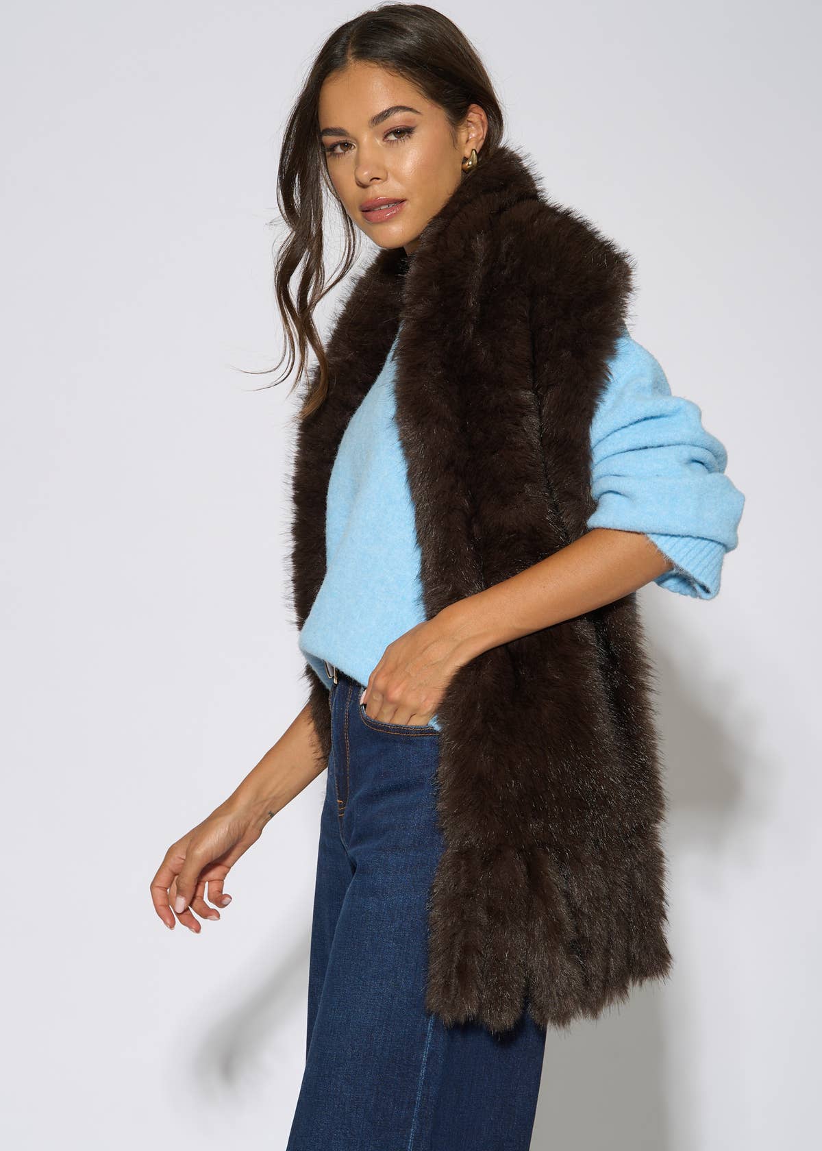 Brown Faux Fur Tassel Scarf